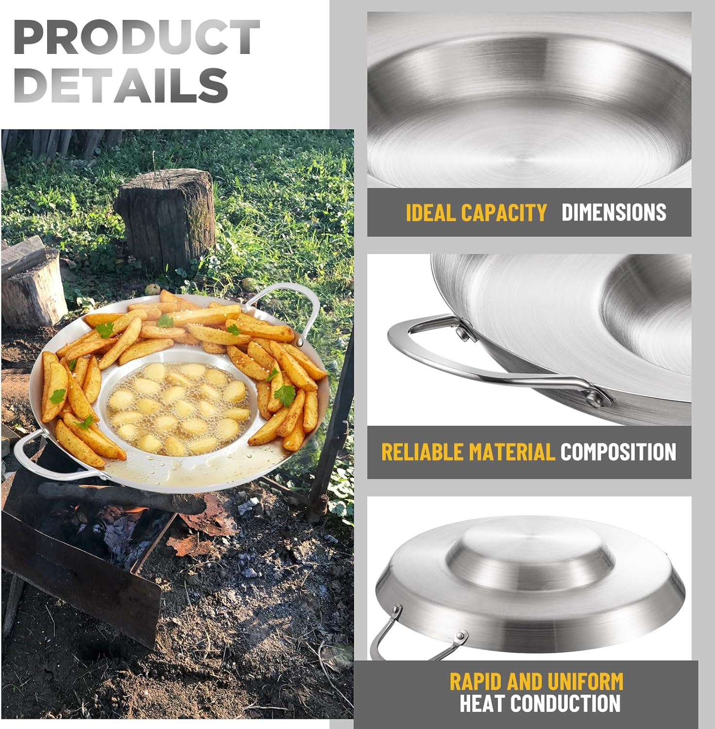 Maxdot 2 Pcs Stainless Steel Comal Frying Bowl Cookware 16 Inch Mexican Style Wok Inoxidable Concave Outdoors Stir Fry Discada Pan for Outside Cooking