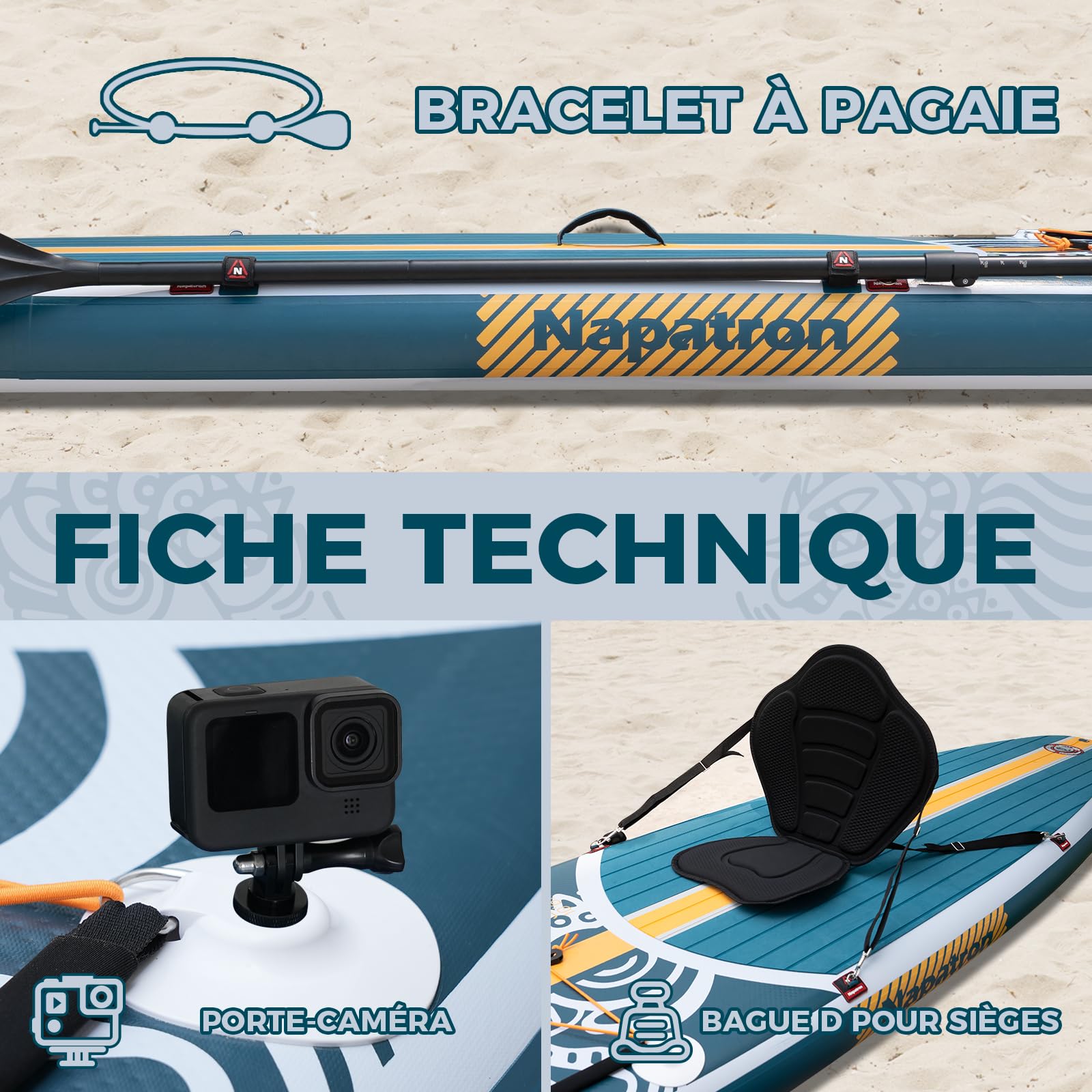 Napatron Planche à pagaie gonflable, 3 m, ultra légère avec pagaie réglable, pont antidérapant, laisse enroulée et sac de transport, planche à pagaie stable tout autour pour adultes