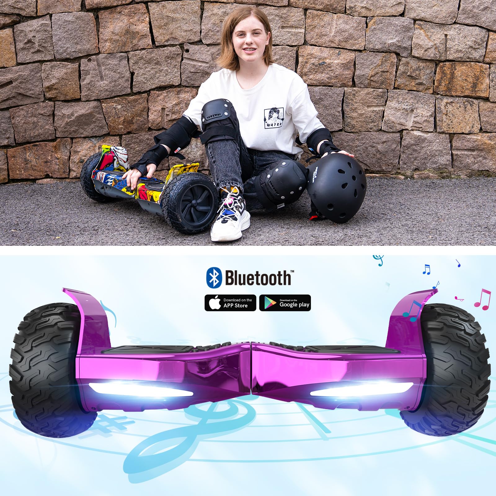 RCB Hoverboards SUV mit Sitz Hoverboards Off-Road, App-fähige Bluetooth Hoverboards, 8,5 '' Hummer + Hoverkart Go Kart für Self Balancing hoverboards, Geschenk für Kinder