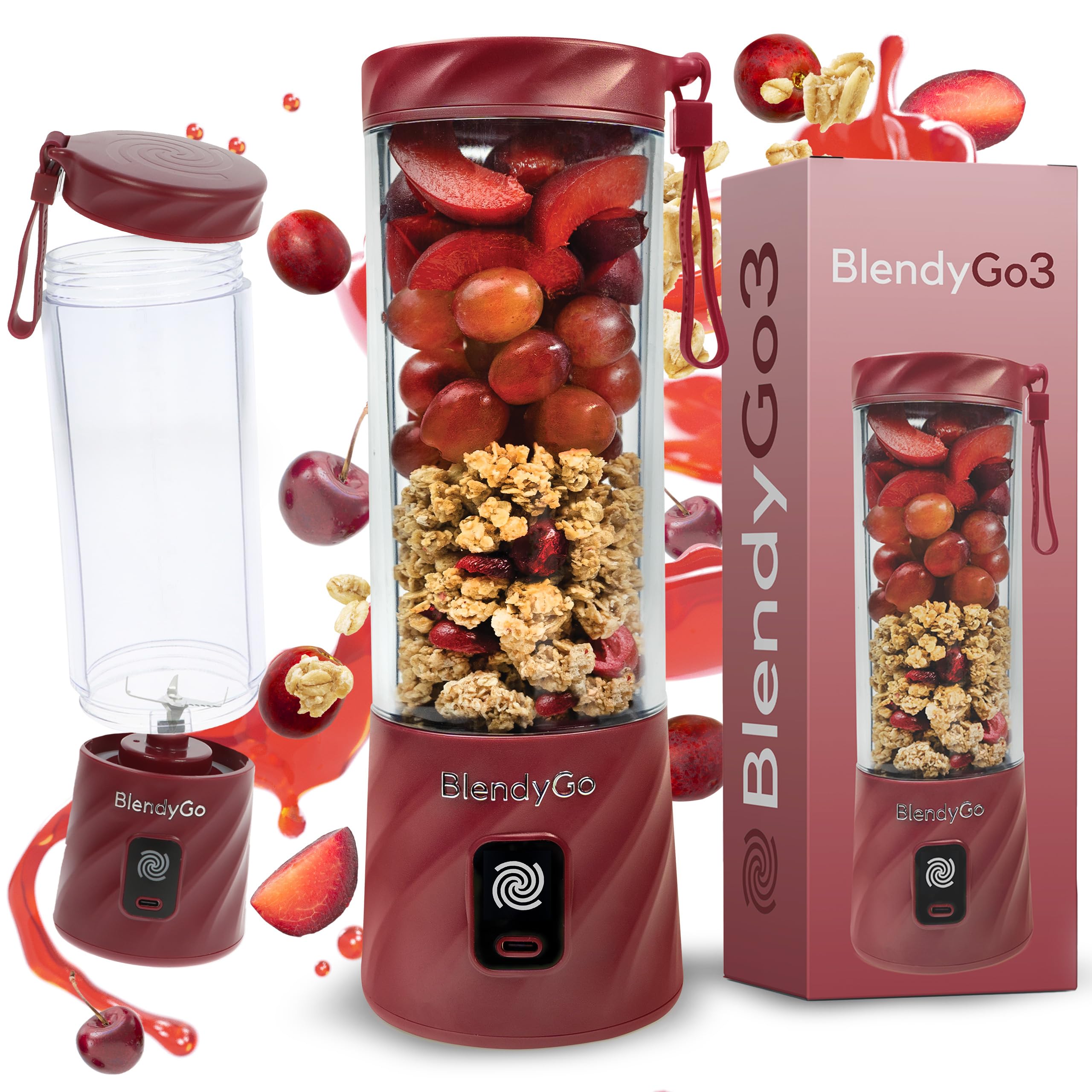 Blender portable BlendyGo3, Mixeur, Blender Smoothie rechargeable USB, Mixeur Smoothie puissant sans fil, Mini Blender pour smoothies et jus, sans BPA, 550 ml (Bourgogne)