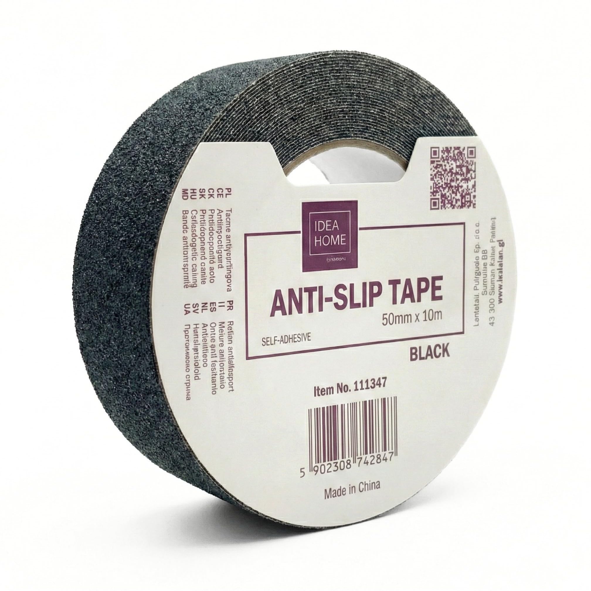 IDEA Home Anti Slip Tape 50mm x 10m Self-Adhesive PVC Grip Tape Black – Non Skid Safety Tape for Stairs, Ramps & Floors Indoor Outdoor