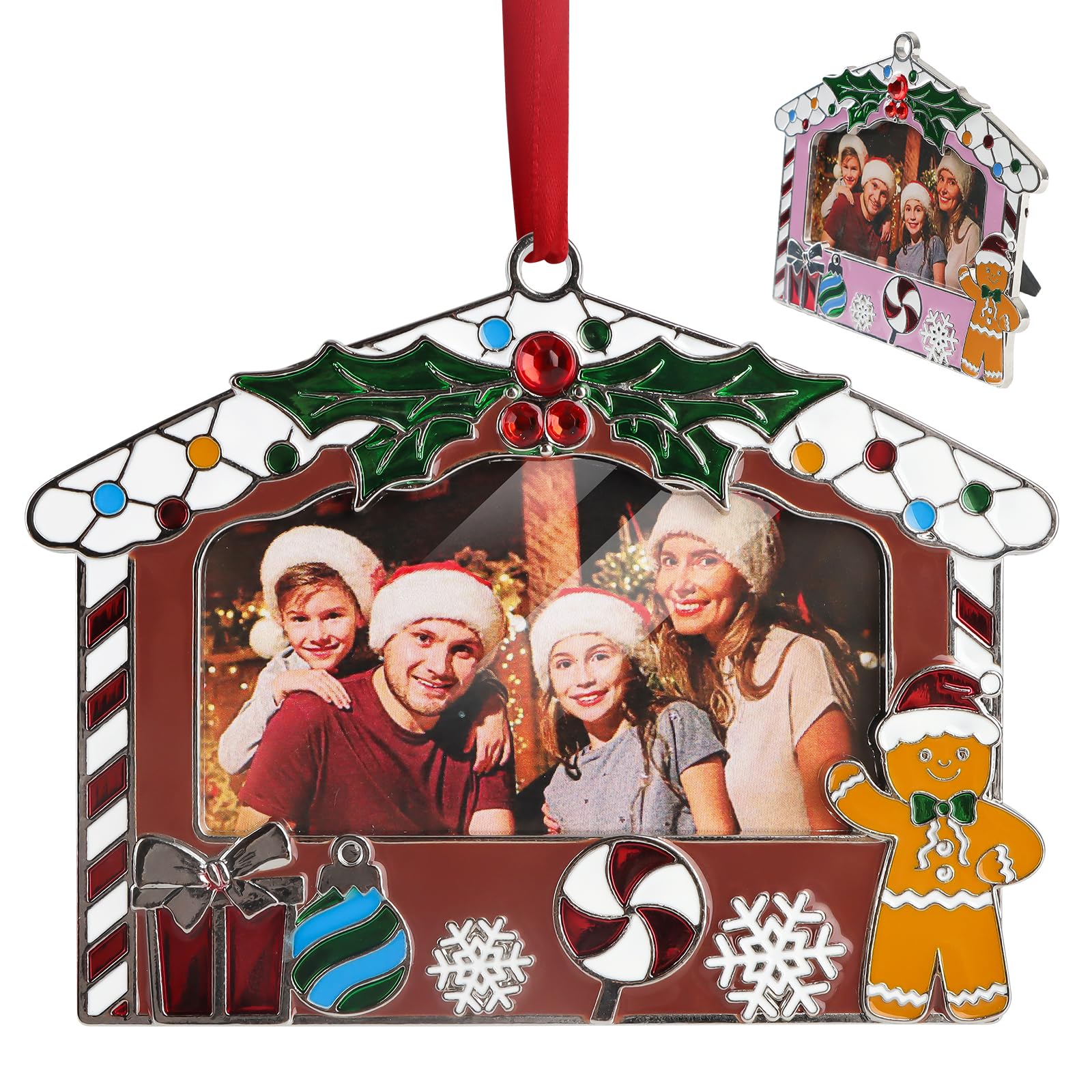 Pack De 6 Marcos De Fotos Para Árbol De Navidad - Diseños De Papá Noel, Reno Y Muñeco De Nieve, Incluye Hilo Para Colgar