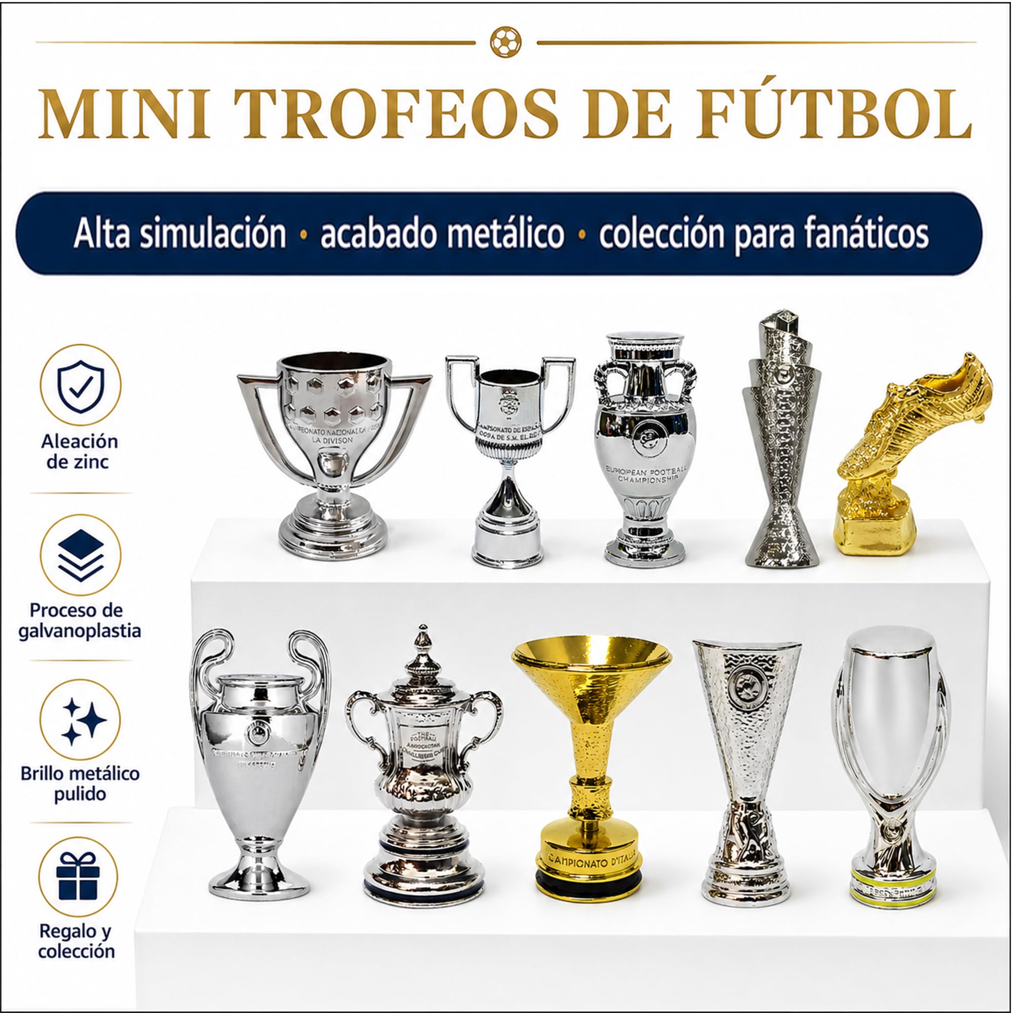Mini Set de Trofeos de Campeones de Fútbol Modelo de Metal Trofeo de Liga de Fútbol de Alta Simulación Modelo de Colección para Fanáticos Adornos de Escritorio de Recuerdo de Regalos,8pc