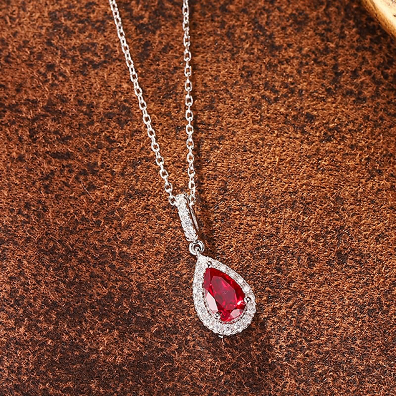 Naszyjnik damski w stylu vintage, wisiorek w kształcie kropli 1,2 ct rubin i moissanit 14K białe złoto 45 cm