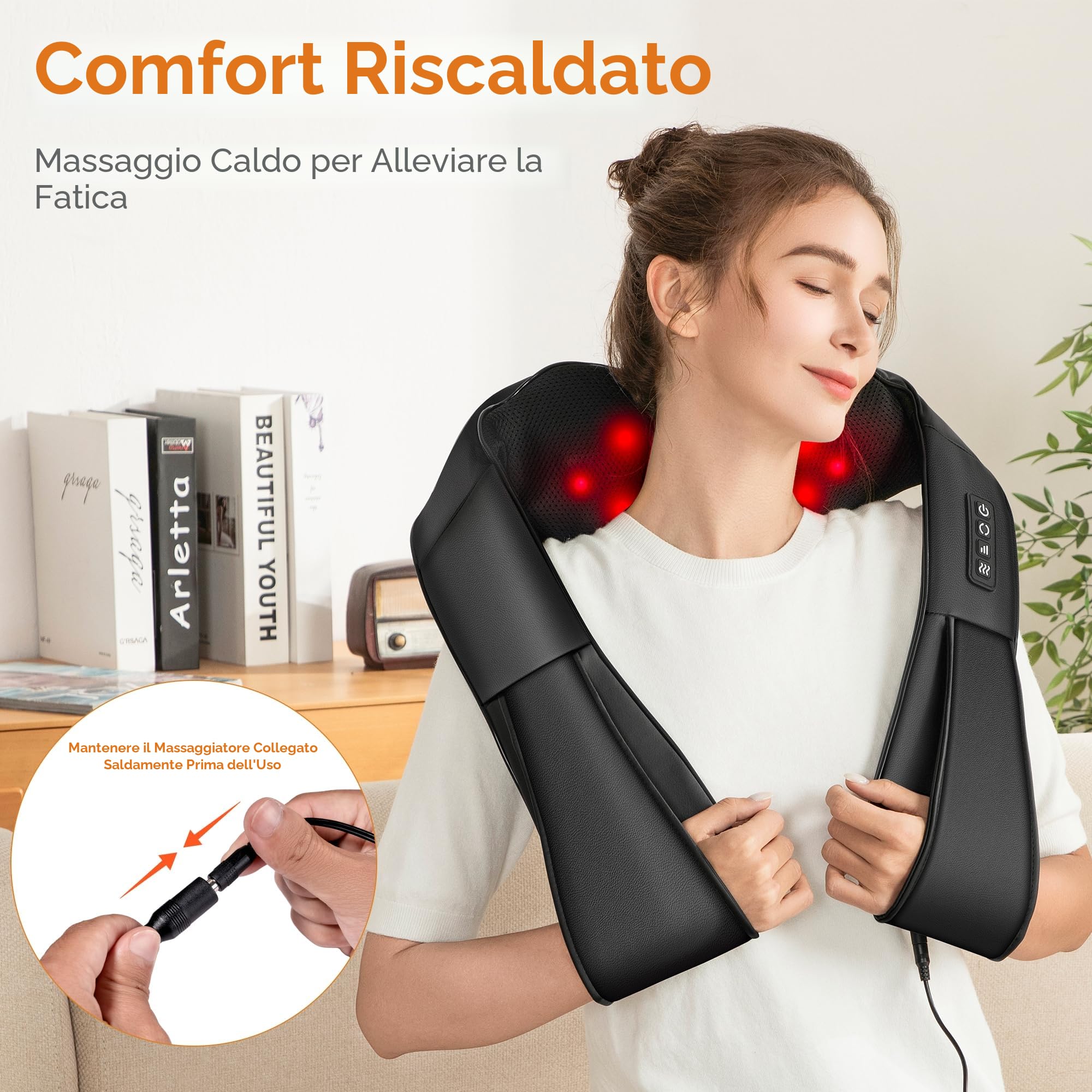 Brelley Massaggiatore per Cervicale, Massaggio Termico 3D, Massaggiatore Cervicale per Alleviare il Dolore Muscolare, in Pelle PU, Regalo per Donne e Uomini