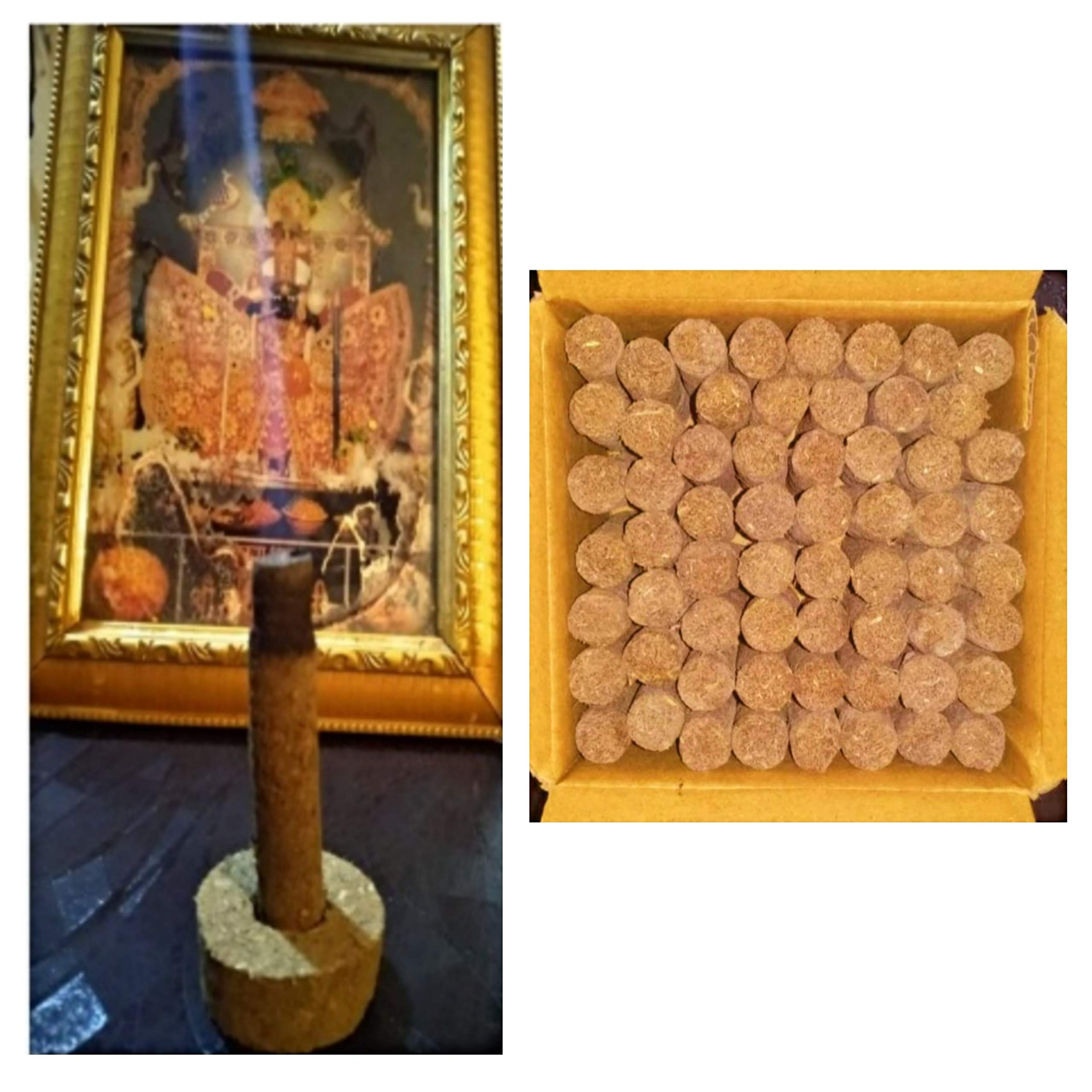 DHANANJYA Desi Cow Dung Natural Loban Dhoop Batti/Made by Loban Guggul Jatamansi Gulab Bhimseni Kapur / 2.5 Inches Organic Incense Stick with Stand (60-Piece)