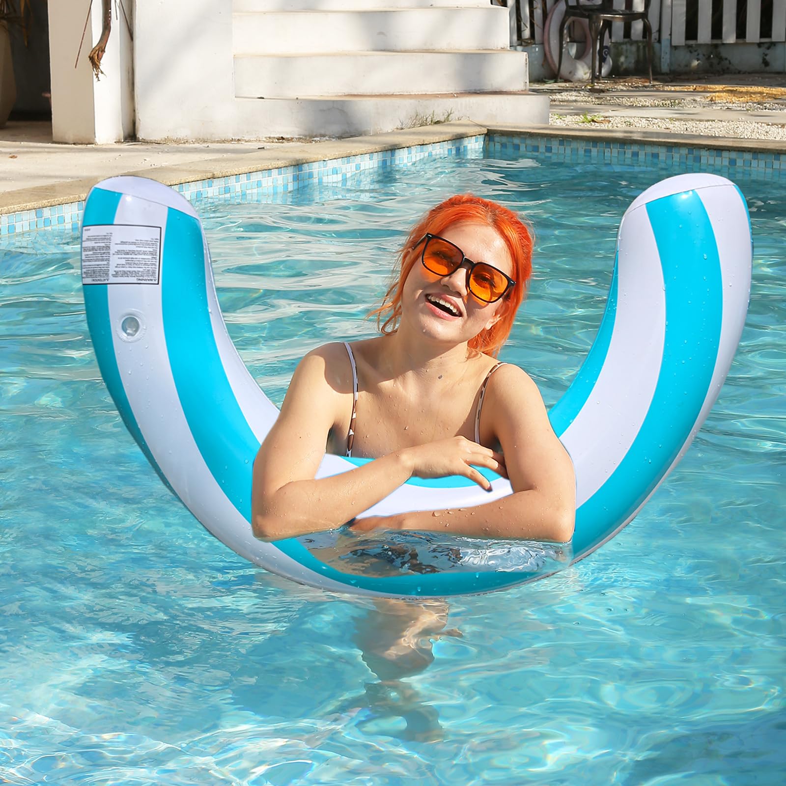 U-Shaped 29 x 20 Inches Inflatable Swim Ring, Half Circle Pool Float for Adults – Portable Swimming Aid for Travel, Vacation, Beach, Summer Water Games & Pool Party Supplies (blue)