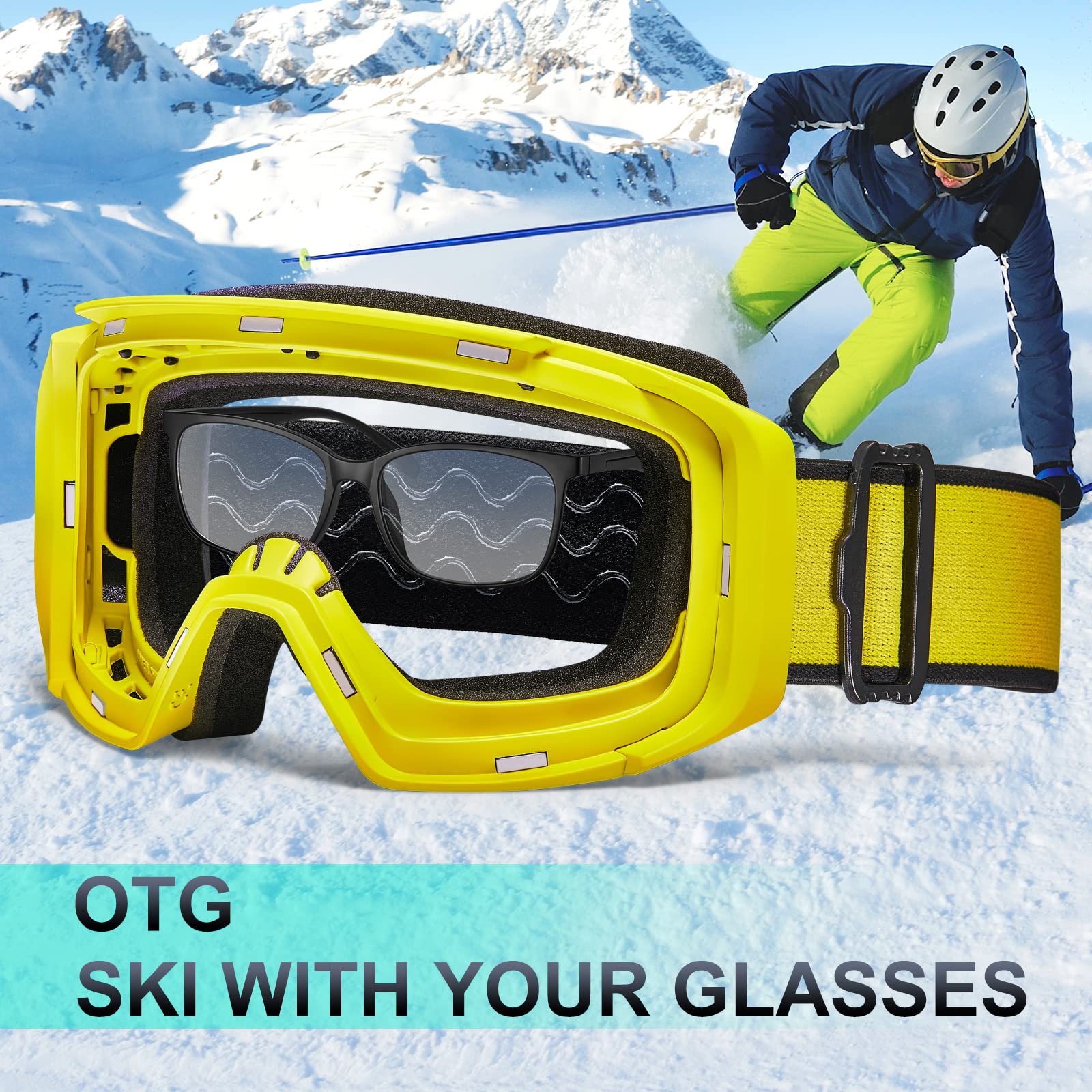 AVAWAY Masque de Ski Homme Femme Lunettes de Ski Lentille magnétique UV Protection Remplaçable, résistant à l'eau, au brouillard et au vent, Solide et sûr, Ski Snowboard Autres Sports Hiver