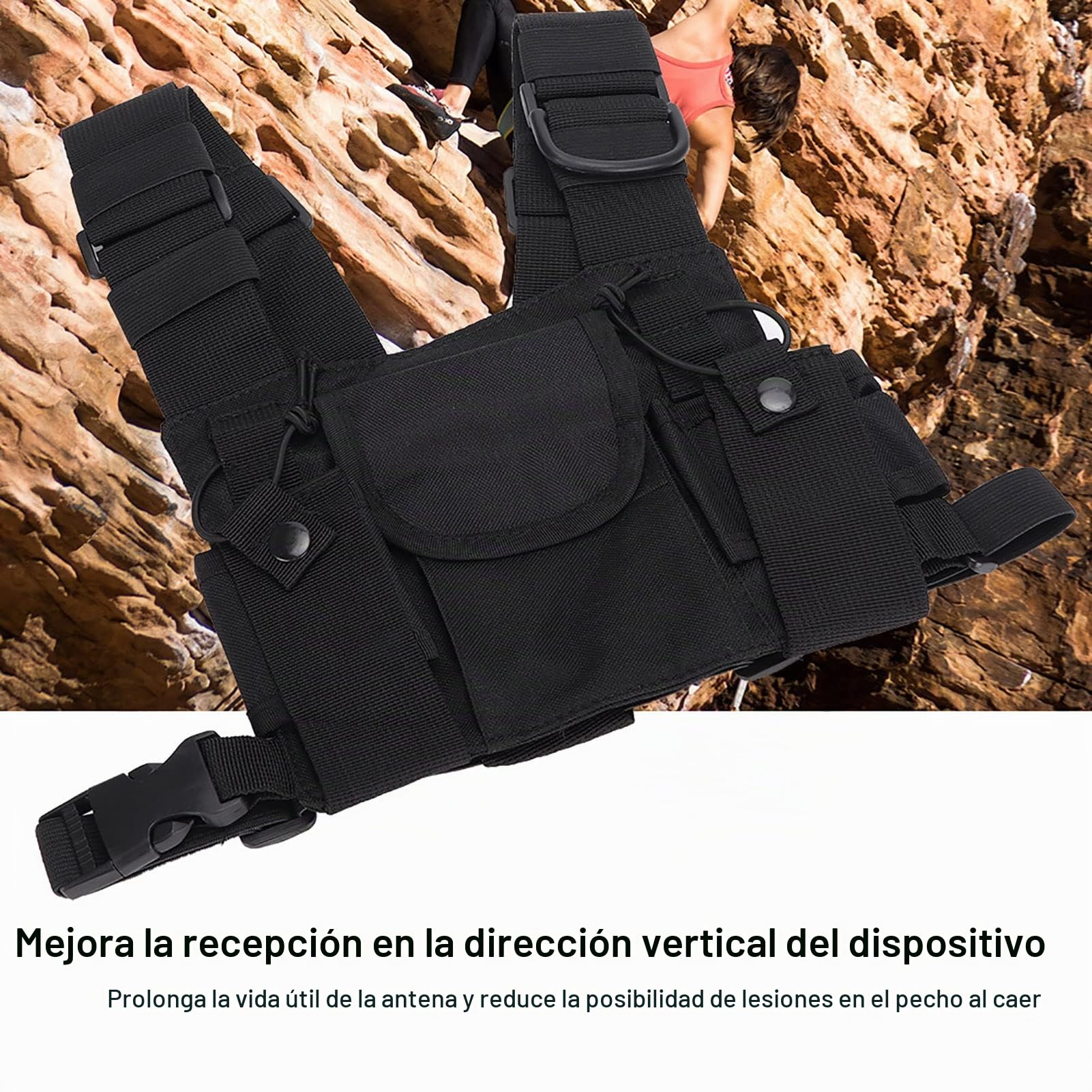 Arnés de Pecho para Radio, Bolsa Frontal para el Pecho, Funda para Chaleco para Radio Bidireccional Walkie Talkie, Paquete de Pecho para Radio con Correa Ajustable para el Hombro