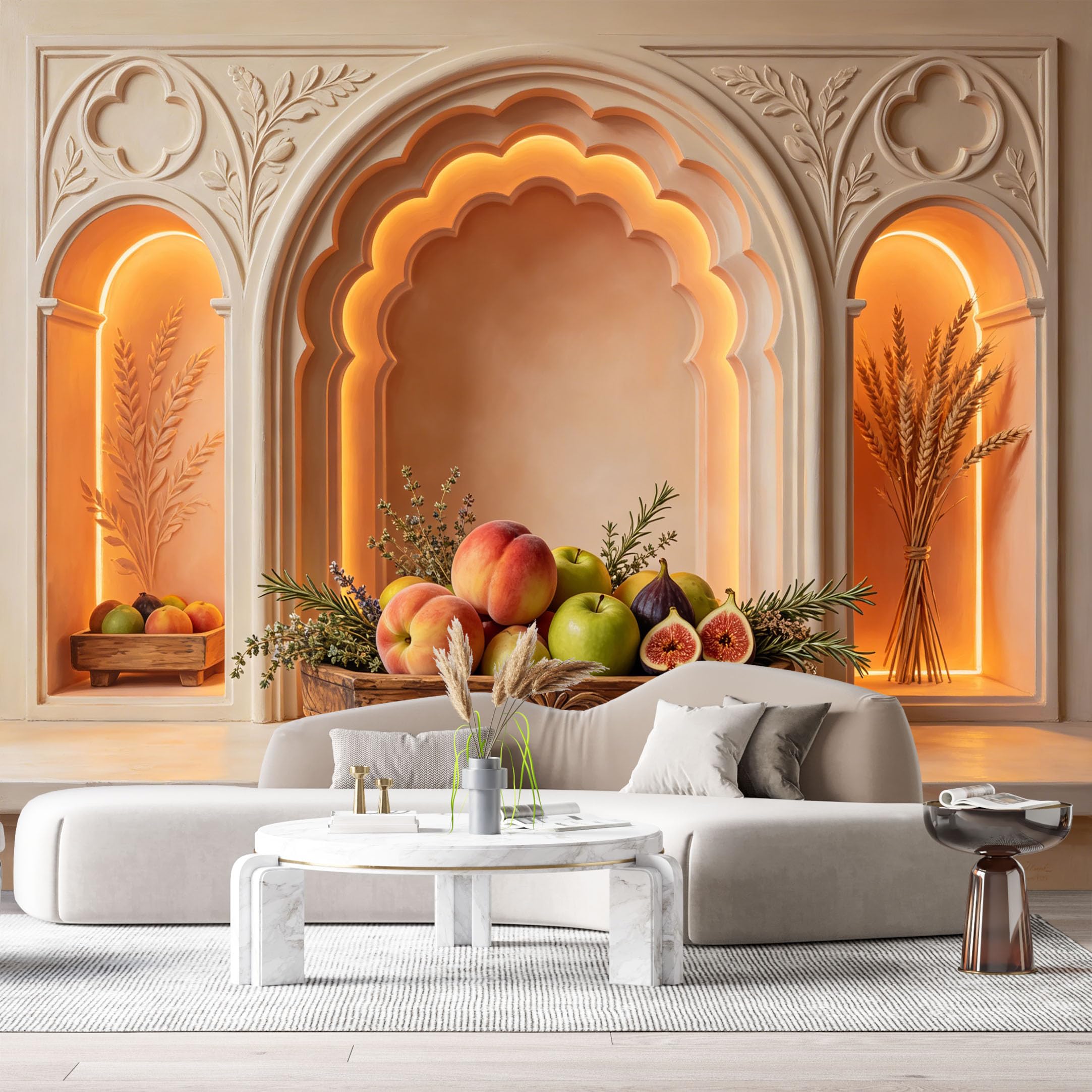 Custom Size Wall Murals Still Life Fruit Peaches Apples Archway 3D Trompe L'Oeil SelfAdhesiveWall Fabric Removable Wallpaper Wall Decor for Living Room Bedroom Bathroom