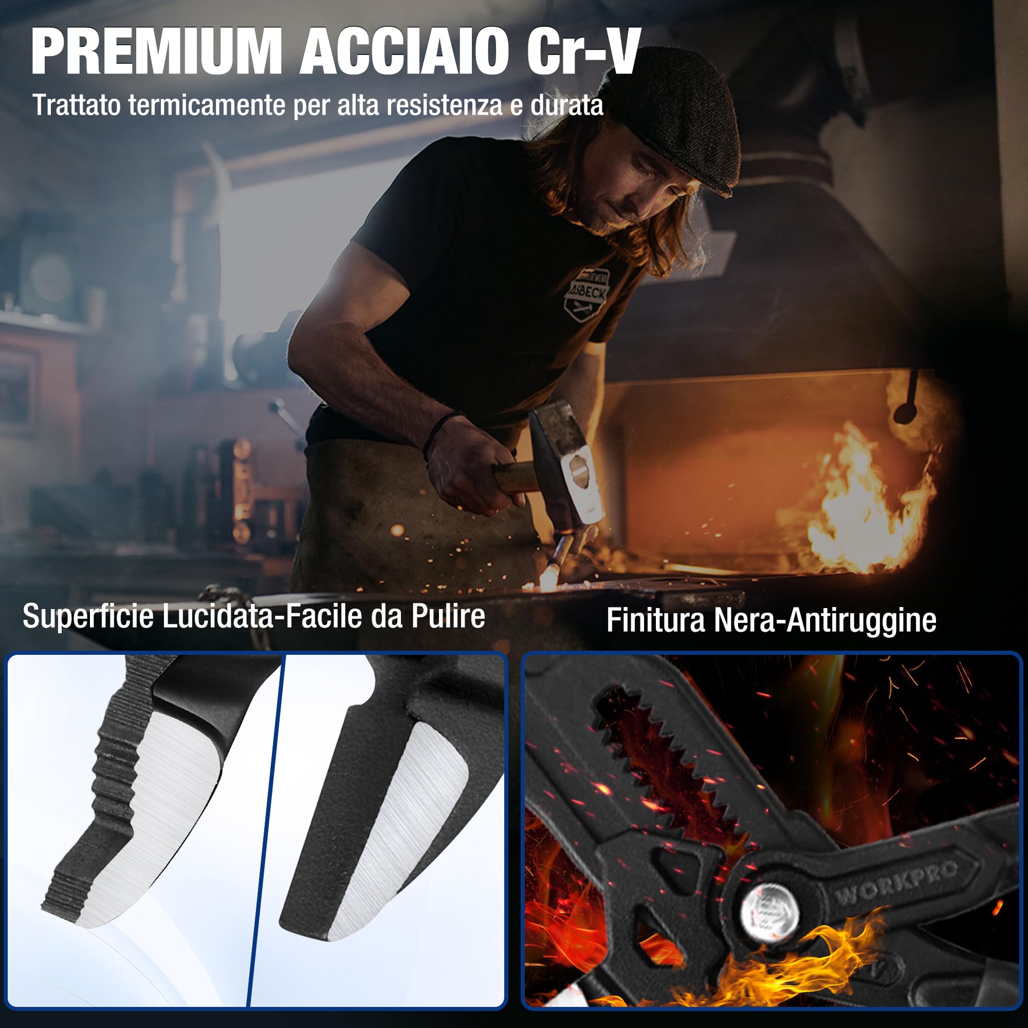 WOKRPRO Set di 2 Pinze Idraulico da 180 mm, Pinza Regolabile, Pinza a Pappagallo, Protezione di Bloccaggio, Impugnatura Antiscivole, Acciaio CrV, Chiave pappagallo a Apertura Massima 40/42 mm