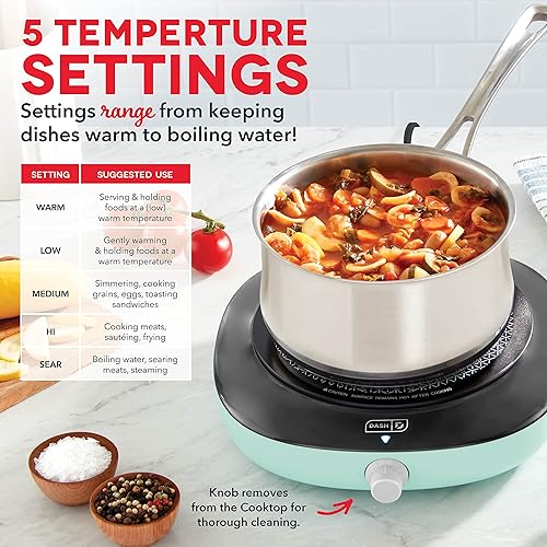 Miniatura 10 de DASH Placa de cocina eléctrica para uso diario con calefacción infrarroja, 5 ajustes de temperatura con almacenamiento de cable, perfecta para