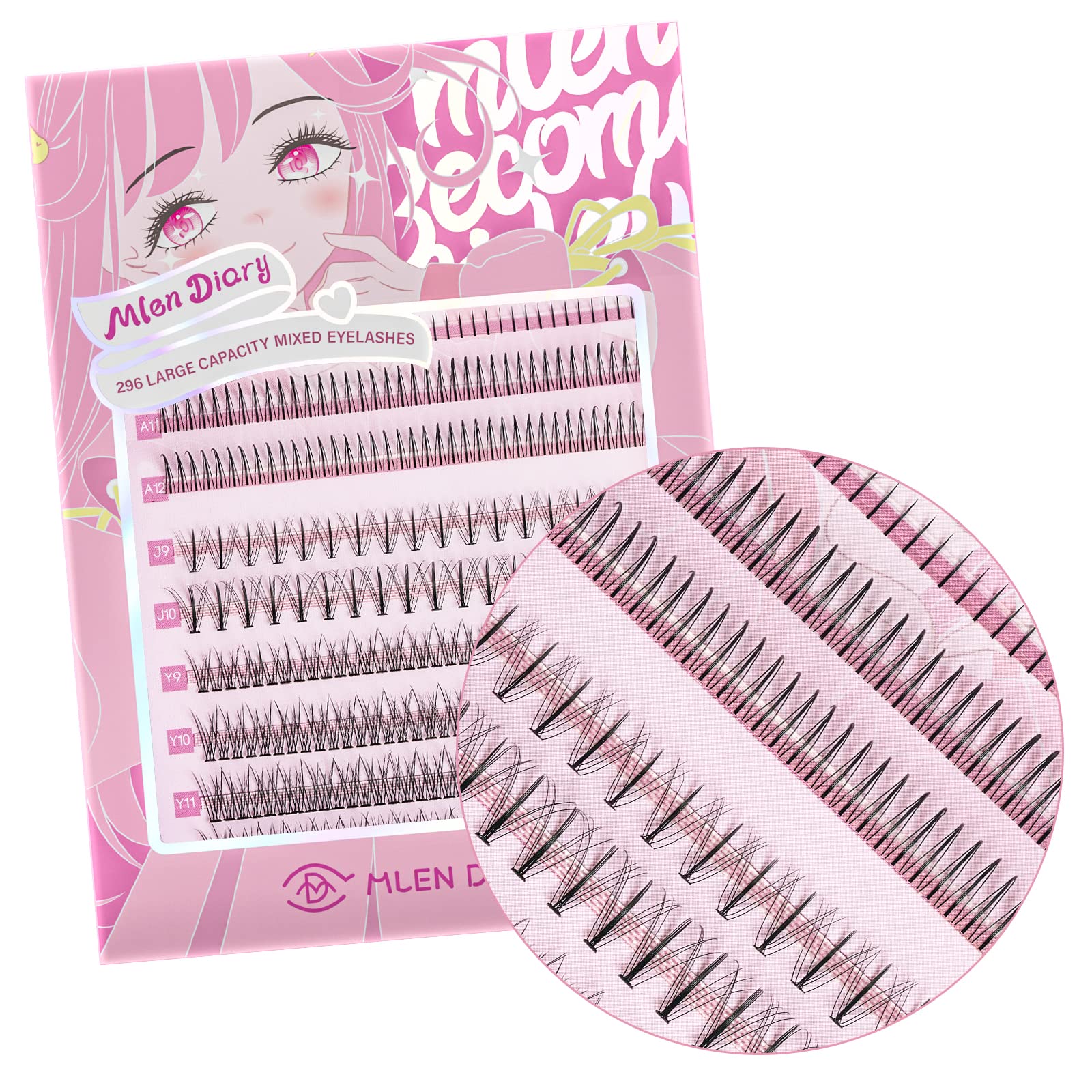 MLEN DIARY296 Clusters Single Lashes Individual Manga Lashes Cluster Lashes Natural Look Cat Eye Lashes 5-12mm False DIY Eyelashes Extension Wispy Faux Mink Lash