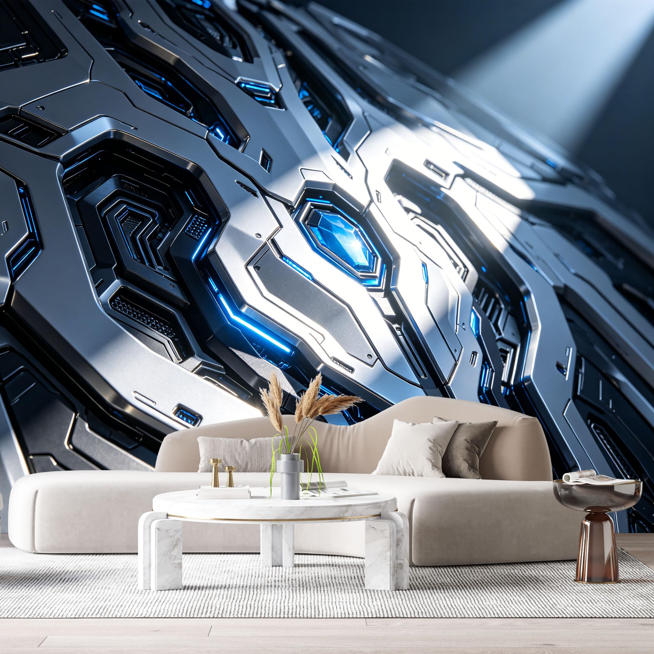 Custom Size Wall Murals Futuristic Tech Abstract Geometric Circuit Pattern Metallic Blue Light Modern SelfAdhesive Wall Fabric Removable Large Wallpaper for Photo Living Room