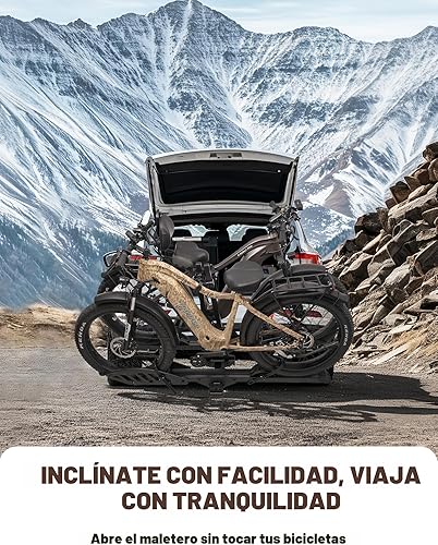 Miniatura 6 de Soporte para bicicleta eléctrica con rampa, enganche 2 portabicicletas, capacidad de 200 libras, soporte de plataforma plegable para automóviles,