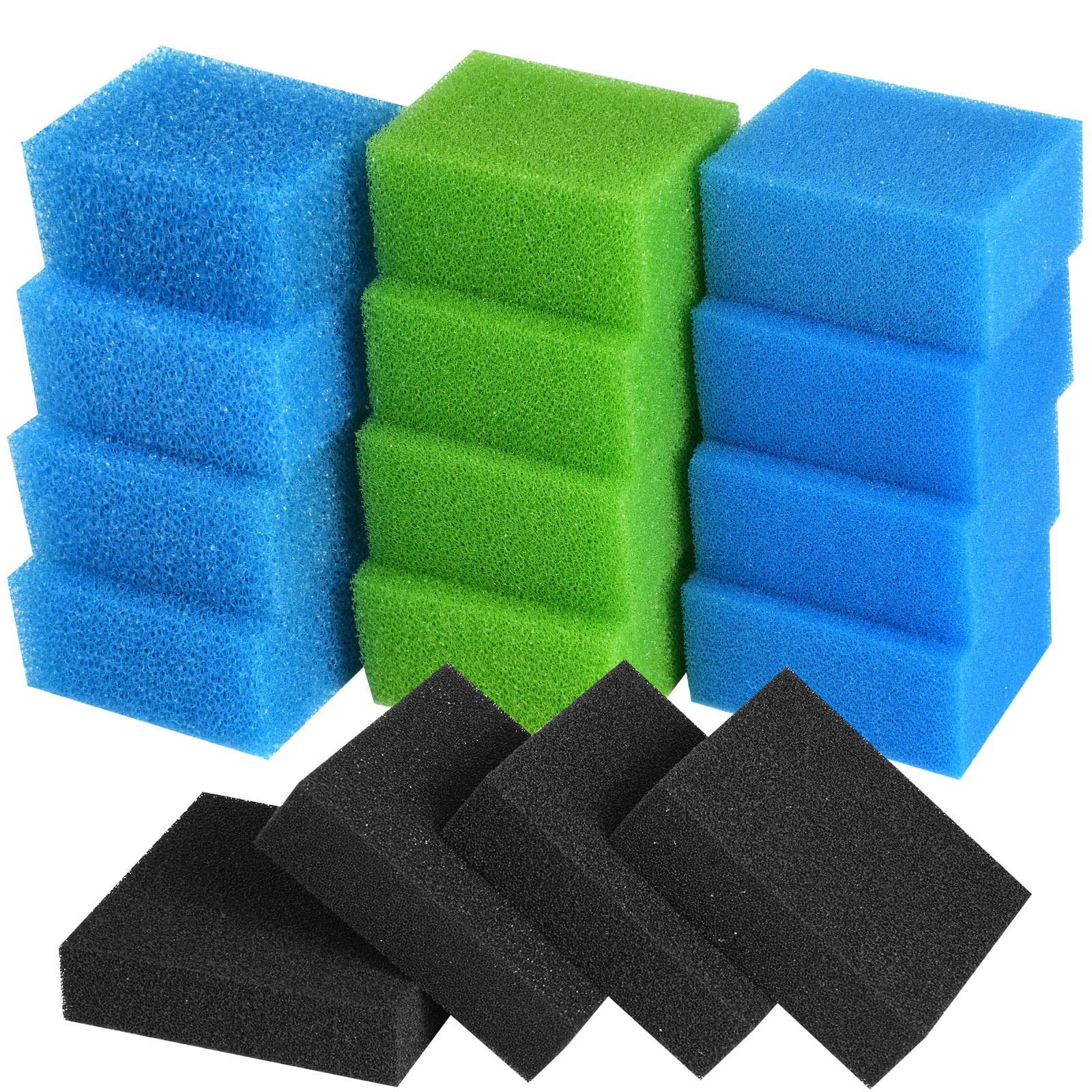 16stk Aquarium Filterschwamm Juwel Filtermedien M Kompatibel mit Juwel Compact/Bioflow 3.0 M, Set mit Blau Grob/Fein, Grün Nitrat, Aktivkohle, Nitratreduktion, Süß- & Salzwasser geeignet