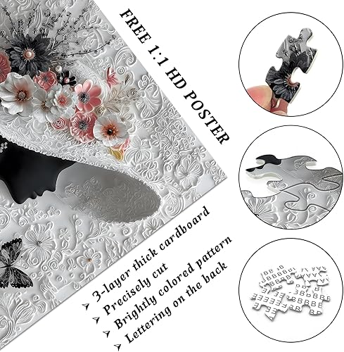 Miniatura 4 de Rompecabezas imposible para adultos de 1000 piezas, rompecabezas de musa floral de PICKFORU para dama elegante, rompecabezas de mujer flor de