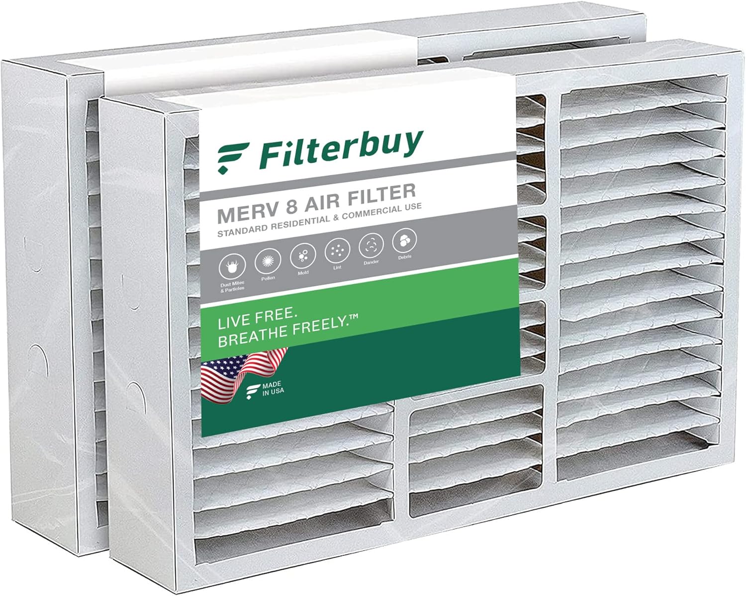 Filterbuy 16x25x5 Air Filter MERV 8 Dust Defense (2Pack), Pleated HVAC