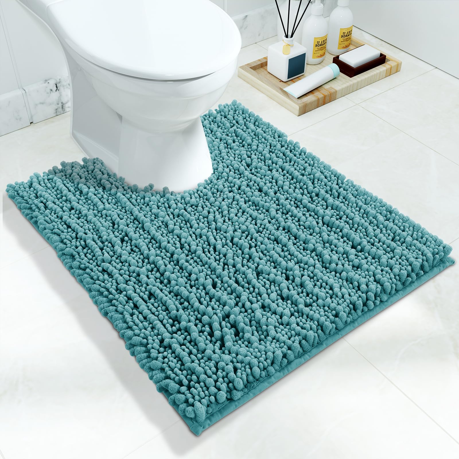 Yimobra Toilet Rug U Shaped Washable 24x20 Inch - Ultra Soft Absorbent Chenille Bath Rugs for Toilet, Quick Dry & Machine Washable, Non Slip Contour