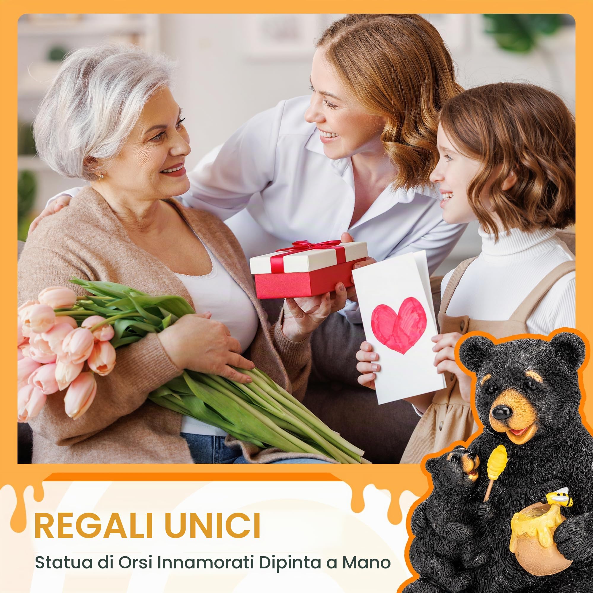 GIGALUMI Statue solari da giardino a forma di orso amorevole, luci per esterni, cortile, decorazione da giardino, l'inaugurazione della casa per mamma, donne