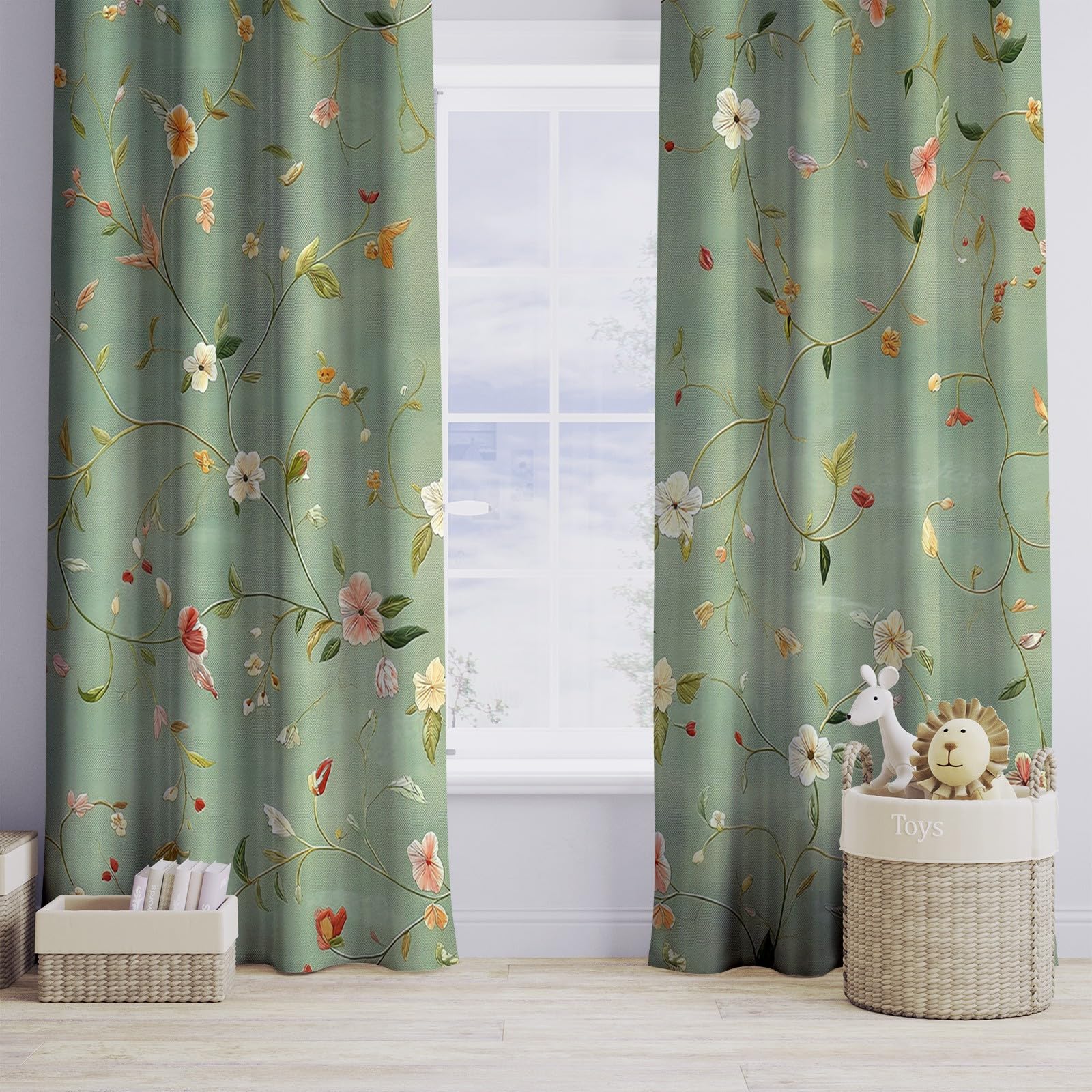 Vorhänge Gardinen Verdunkelung Blickdicht mit Ösen für Schlafzimmer H215 x B110 cm (2er Pack) Popular Elegante Und Zarte Blüten Bedruckte Vorhänge Vorhang für Wohnzimmer Schlafzimmer Dekor Hellgrün