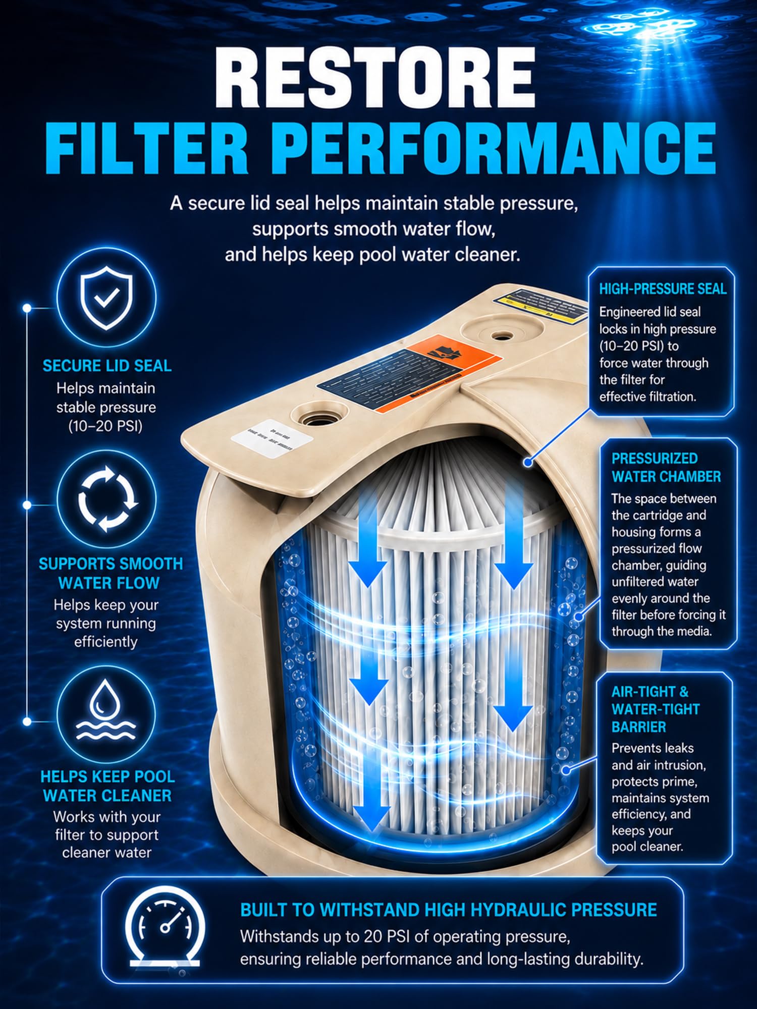 Couvercle de filtre de piscine en amande - Pièces de rechange pour Pentair Clean Pool & Spa CC150 CC75 - Remplace 178561 160317 160318 178555 30,5 cm