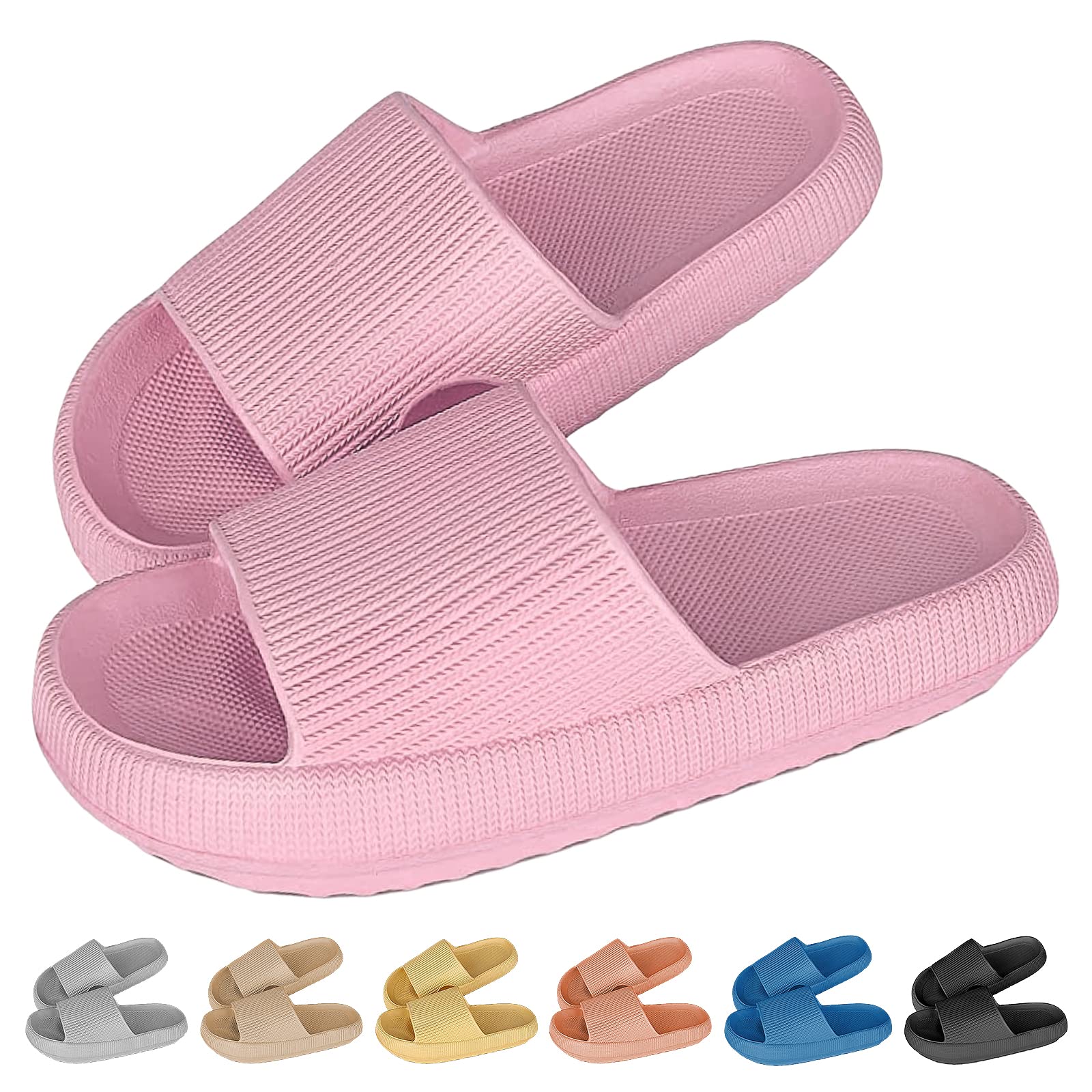 KLKITCloud Slippers for Women and Men, Non Slip Quick Drying Shower Slides Bathroom Sandals, Pillow Slippers Extremely Comfy with Thick Sole