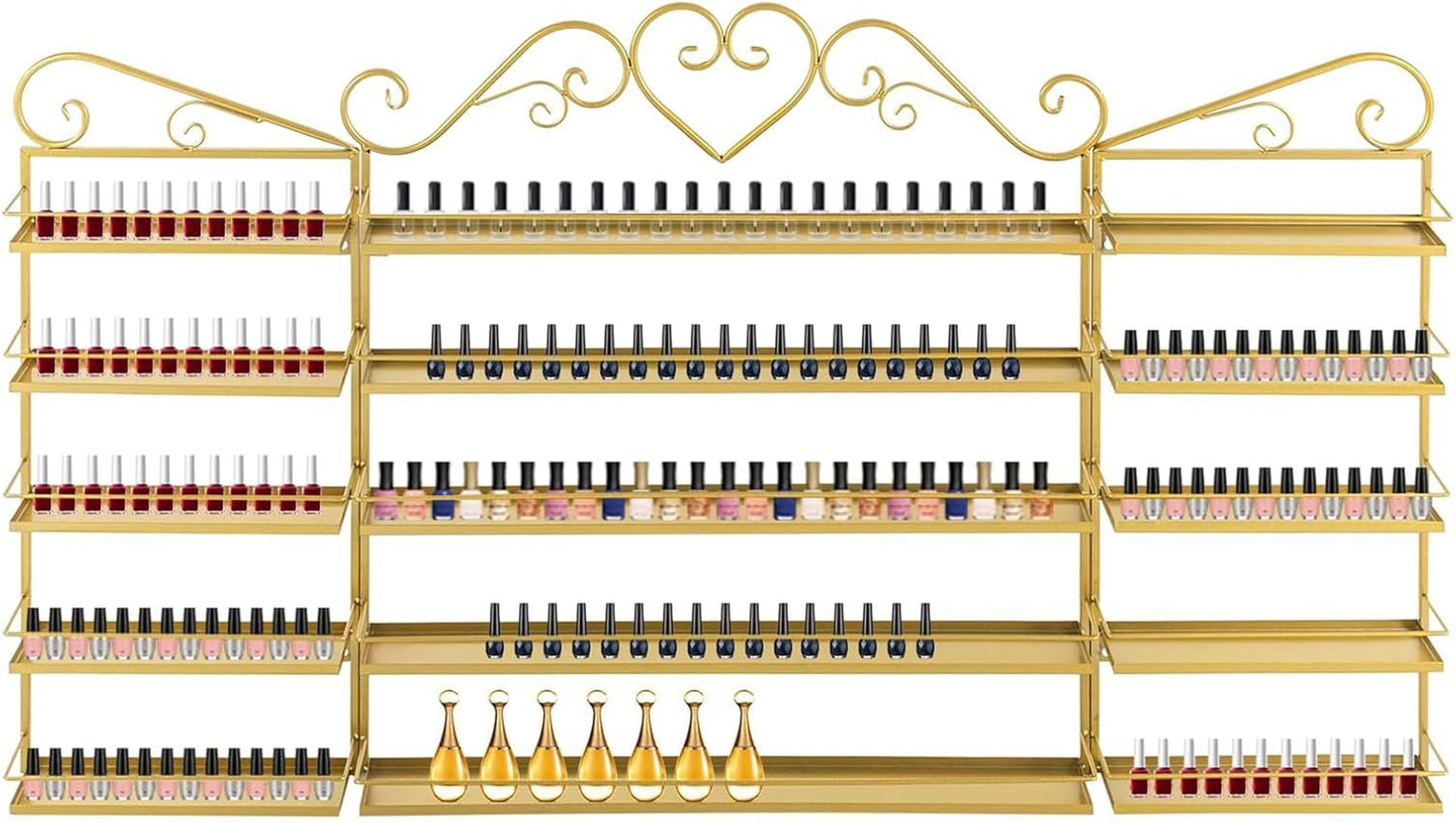 Organizador de esmaltes de uñas de Pared: Organizador de esmaltes de uñas de 5 Niveles para Montaje en Pared, Fabricado en Metal, Adecuado para Salones de uñas y centros de Belleza, Soporte