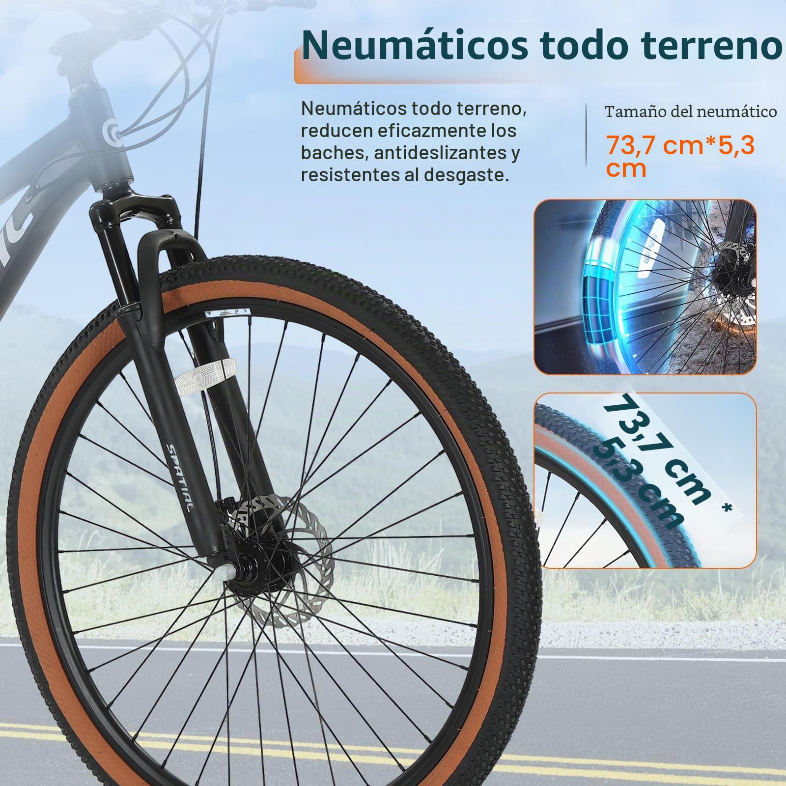 SPATIAL MTB Bicicleta de Montaña para Adultos y Jóvenes - 29/27,5/26/24 Pulgadas, 8/21 Velocidades, Frenos de Disco Mecánicos Dobles, Cuadro de Aluminio, Suspensión Delantera, Asiento Ajustable