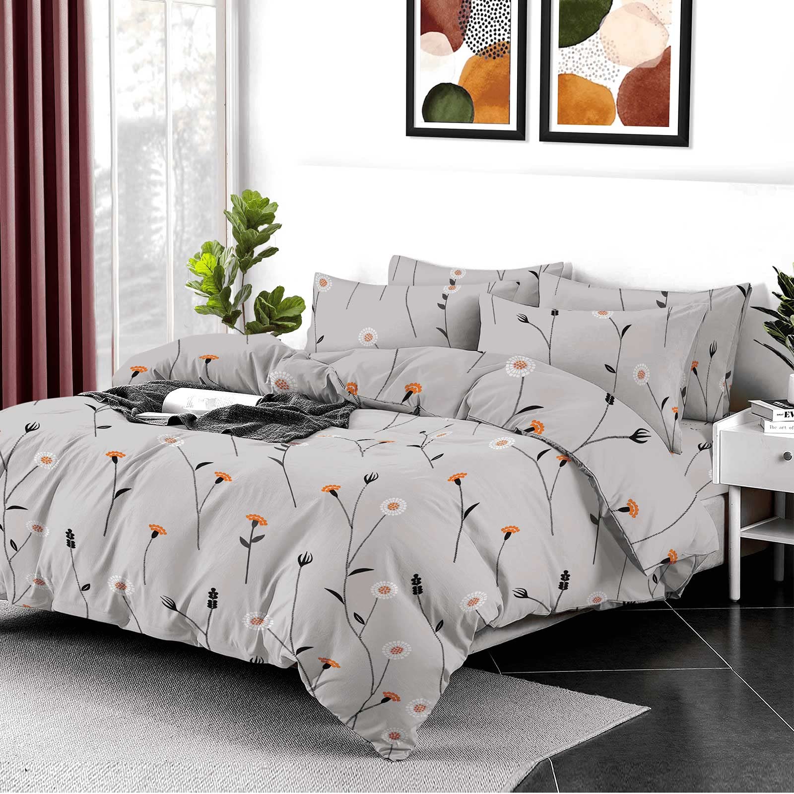 Shadow Sleep Single Duvet Cover Set 135x200cm 100% Egyptian Cotton 400 Thread Count Luxury Floral Printed Flower Design Breathable Soft Bedding Set 2 Piece with Pillowcase Machine Washable — image 1