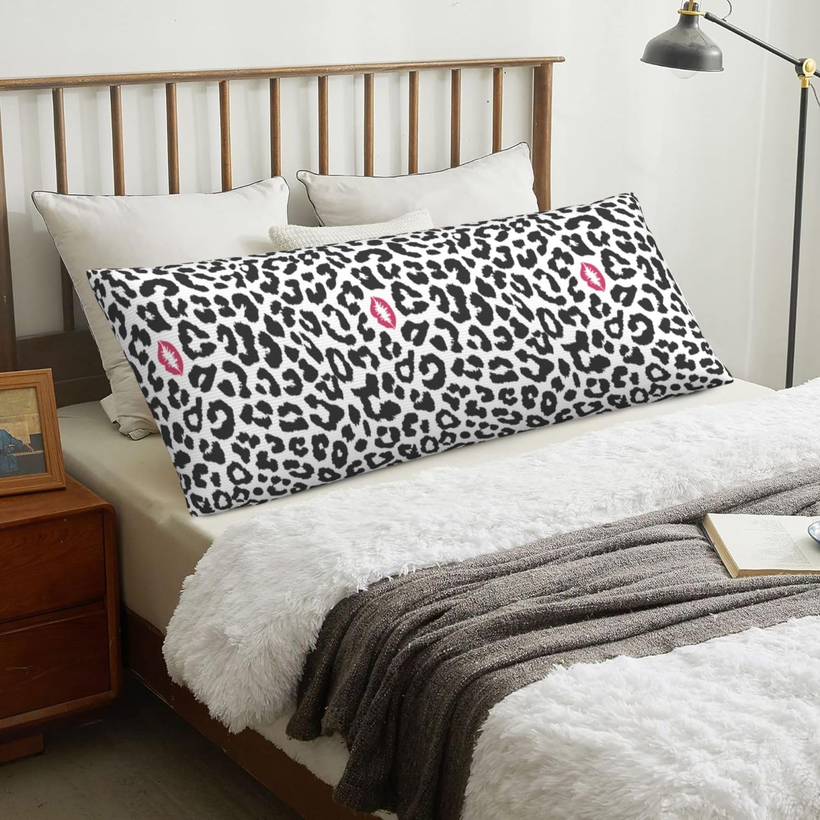 Animal Print With Kiss Shape, Body Pillow Cover with Zipper,Long Body Pillowcase 20 x 60 in