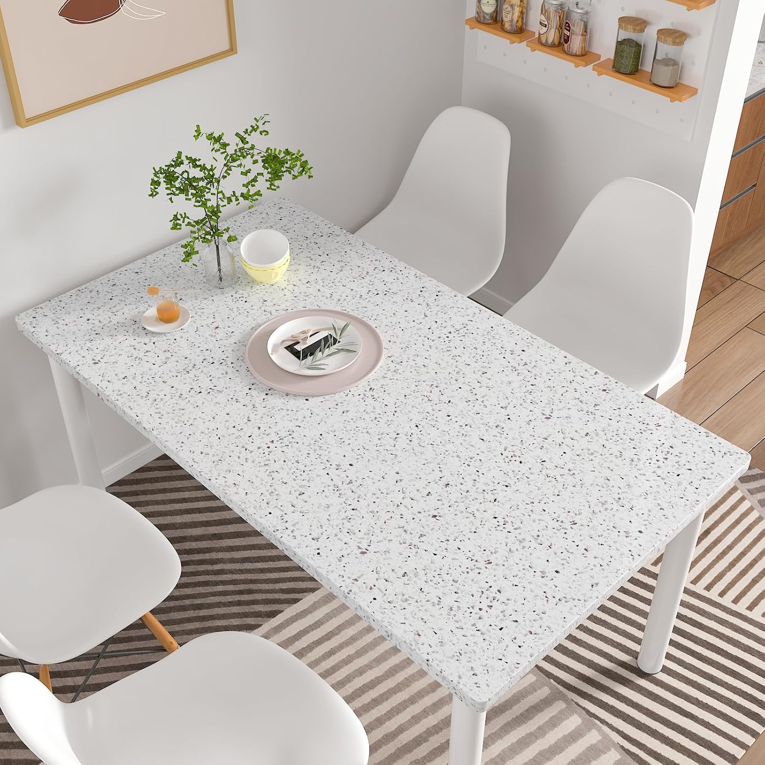 CHIHUT White Granite Contact Paper Peel and Stick Glossy Self Adhesive Waterproof Removable Vinyl Film for Countertops 12"x472" Granite Marble Look Wallpaper for Kitchen Backsplash Cabinets Desk