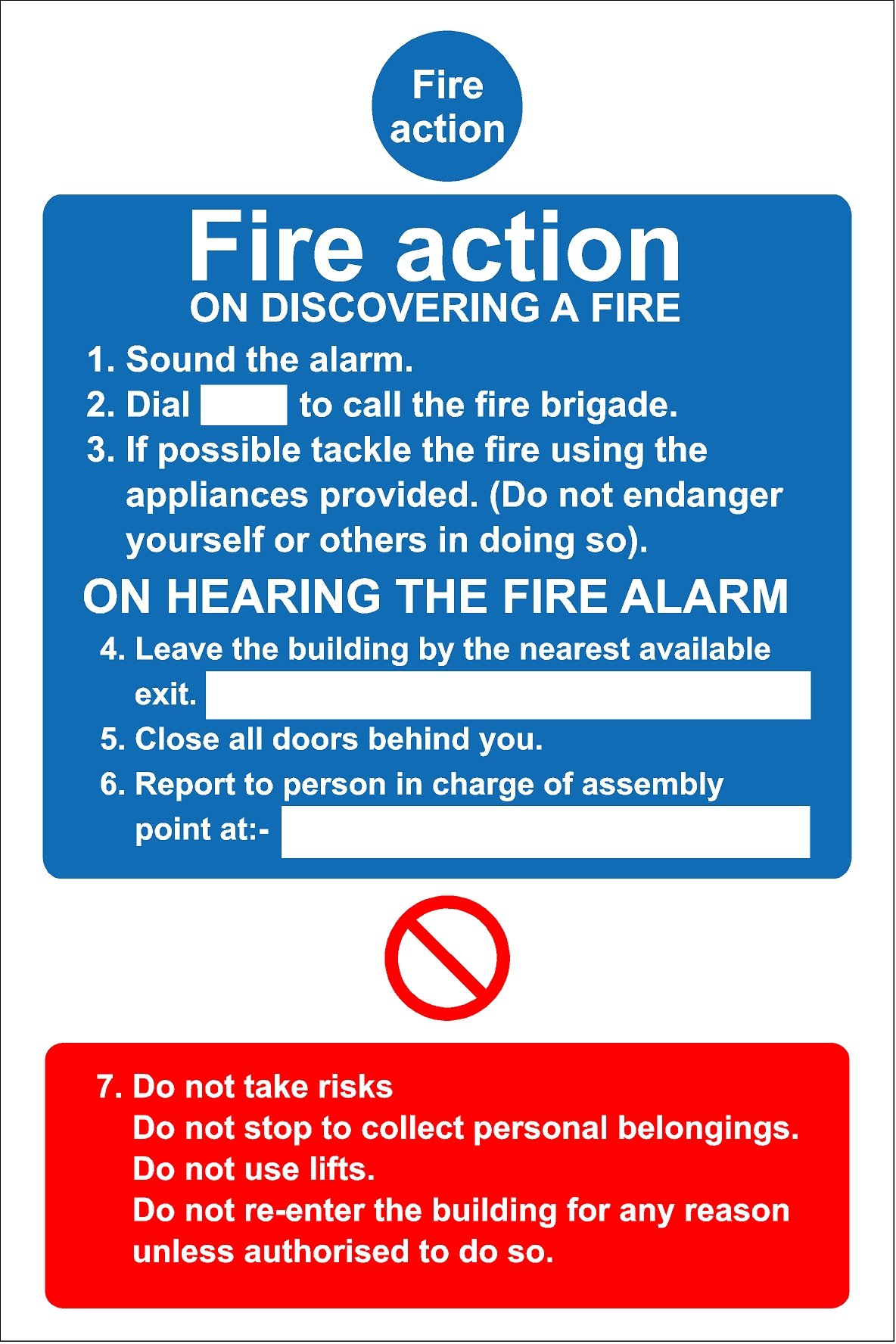 Fire action on discovering a fire safety sign - 3mm Aluminium sign 300mm x 200mm
