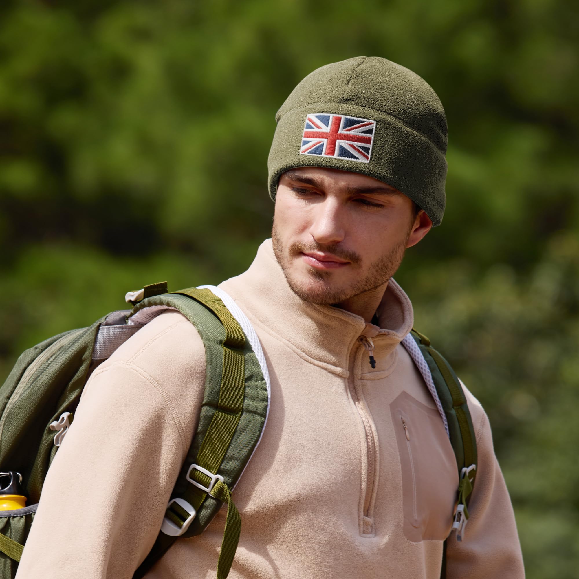 Outdoor Shaping Gorro táctico con la bandera del Reino Unido, material de forro polar reciclado, sostenible, cálido, ideal para senderismo y uso táctico