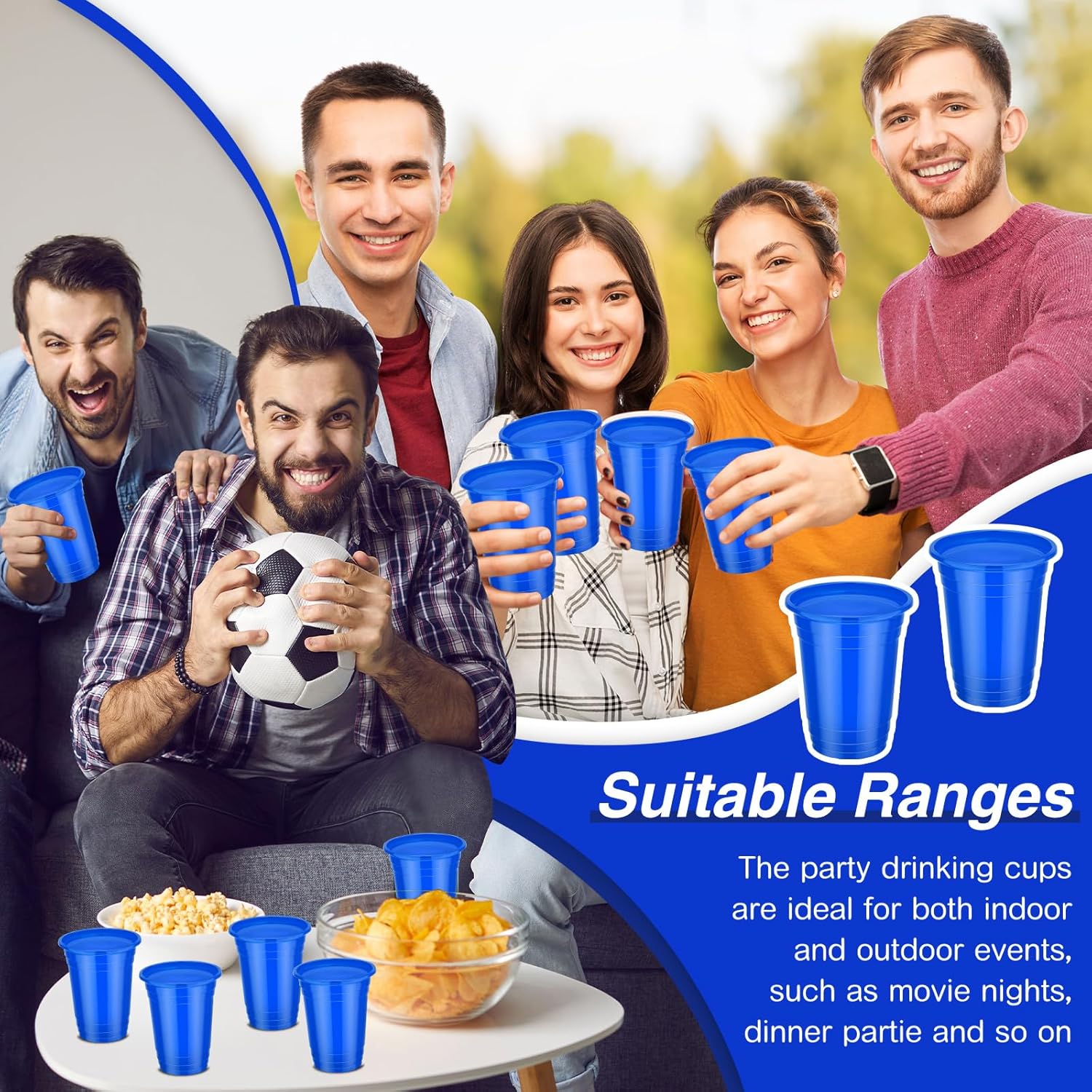 Lounsweer 100 Pack 16 Ounce Christmas Party Supplies Blue Plastic Cups Disposable Cups Water Cups for Graduation Drinks Soda Barbecues Picnics - Image 6