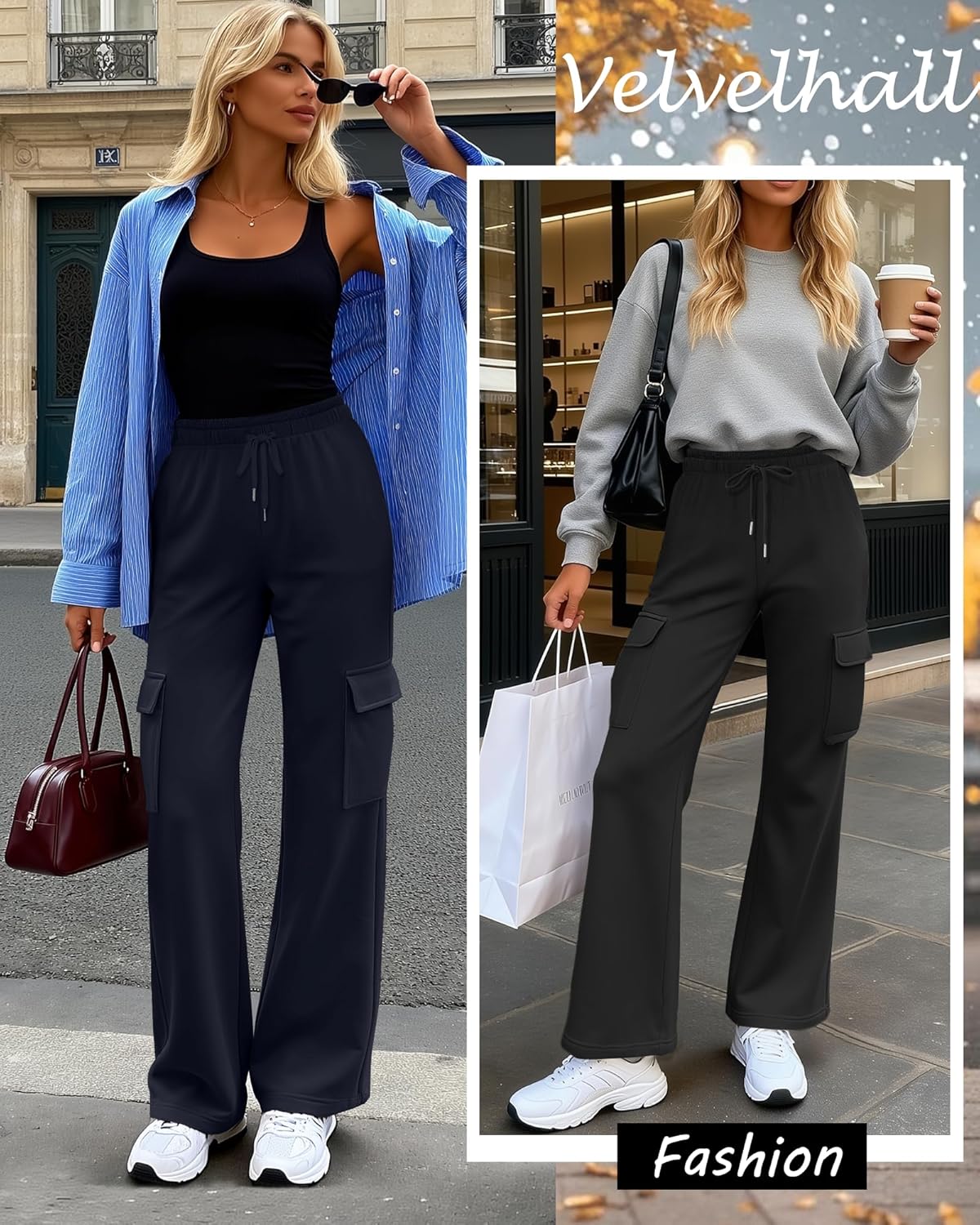 3 Pack Women's Cargo Sweatpants Wide Leg Baggy Casual Athletic Pants Drawstring Lounge Joggers with 4 Pockets - Image 2