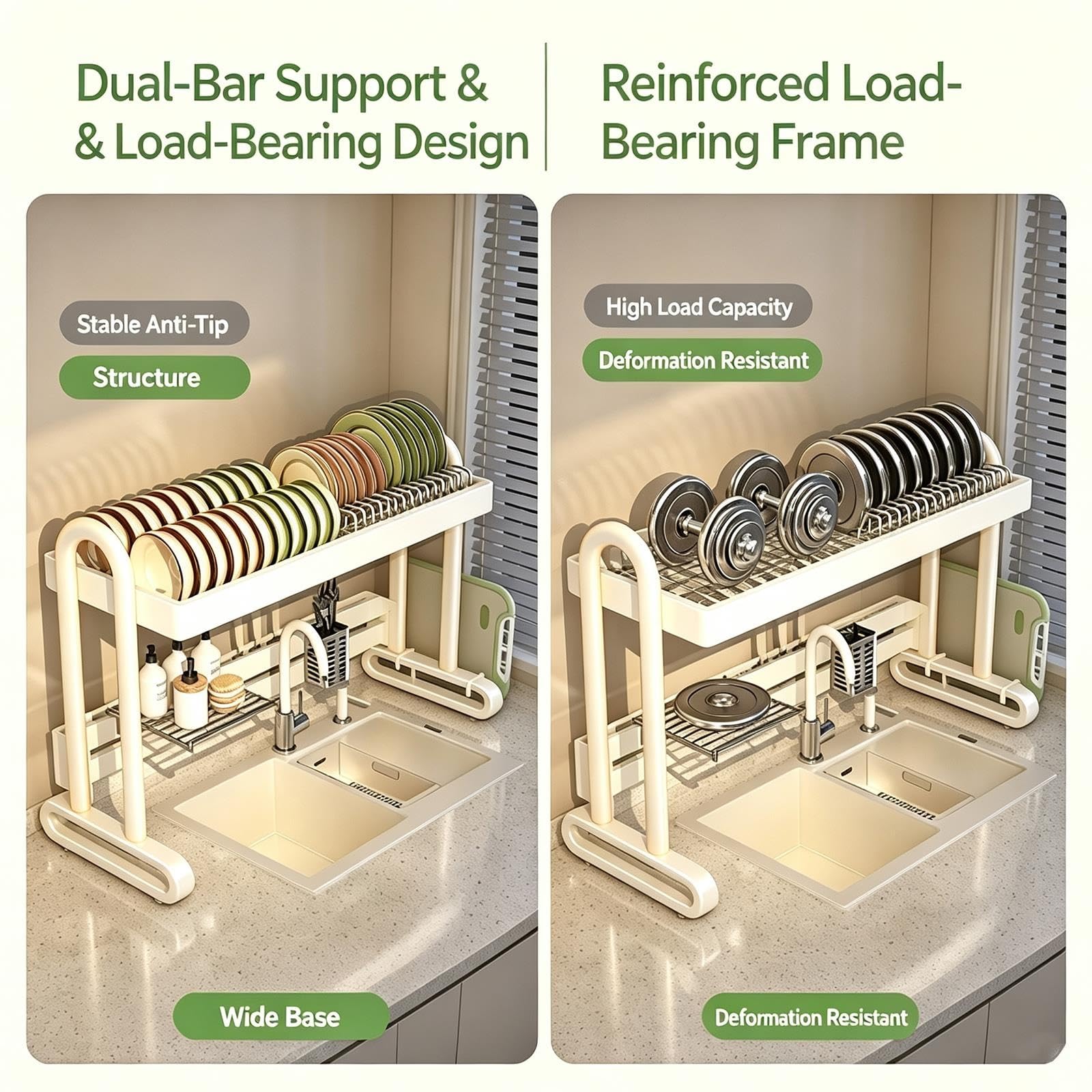 BREZO Escurreplatos de Acero Inoxidable sobre Fregadero, Soporte Resistente