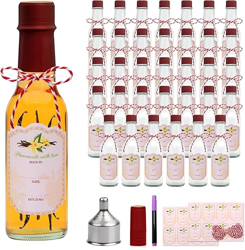 Vista 37 de Encheng Paquete de 35 botellas de salsa picante de 5 onzas con tapas, botellas de vidrio Woozy con insertos de gotero y cápsulas retráctiles, Negro