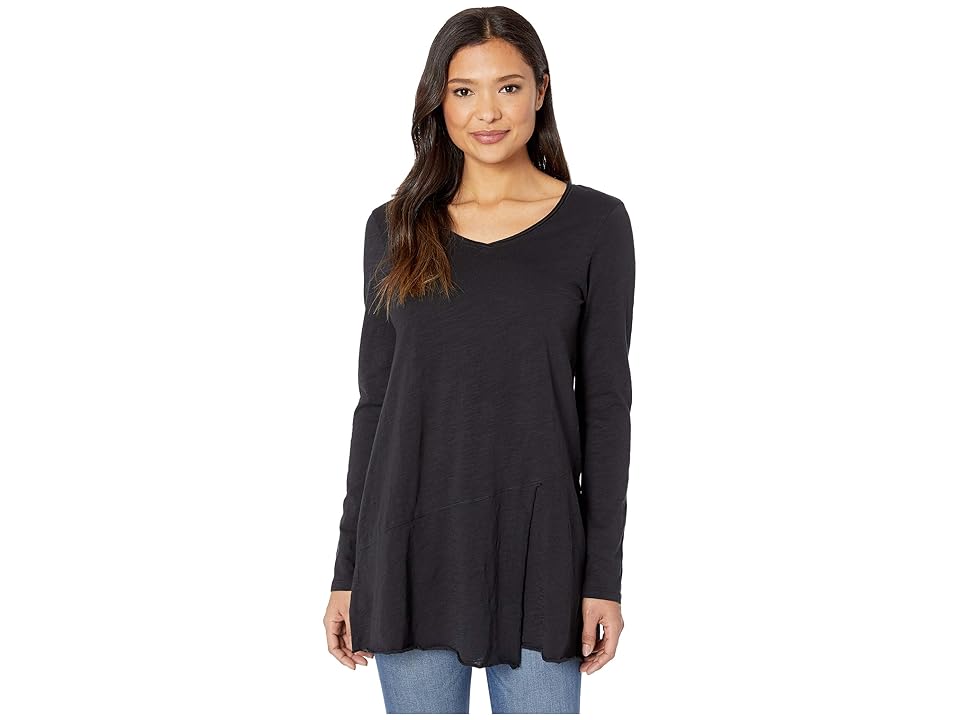 

Mod-o-doc Slub Jersey Long Sleeve V-Neck Tunic with Overlapped Hem (Black) Women's Clothing