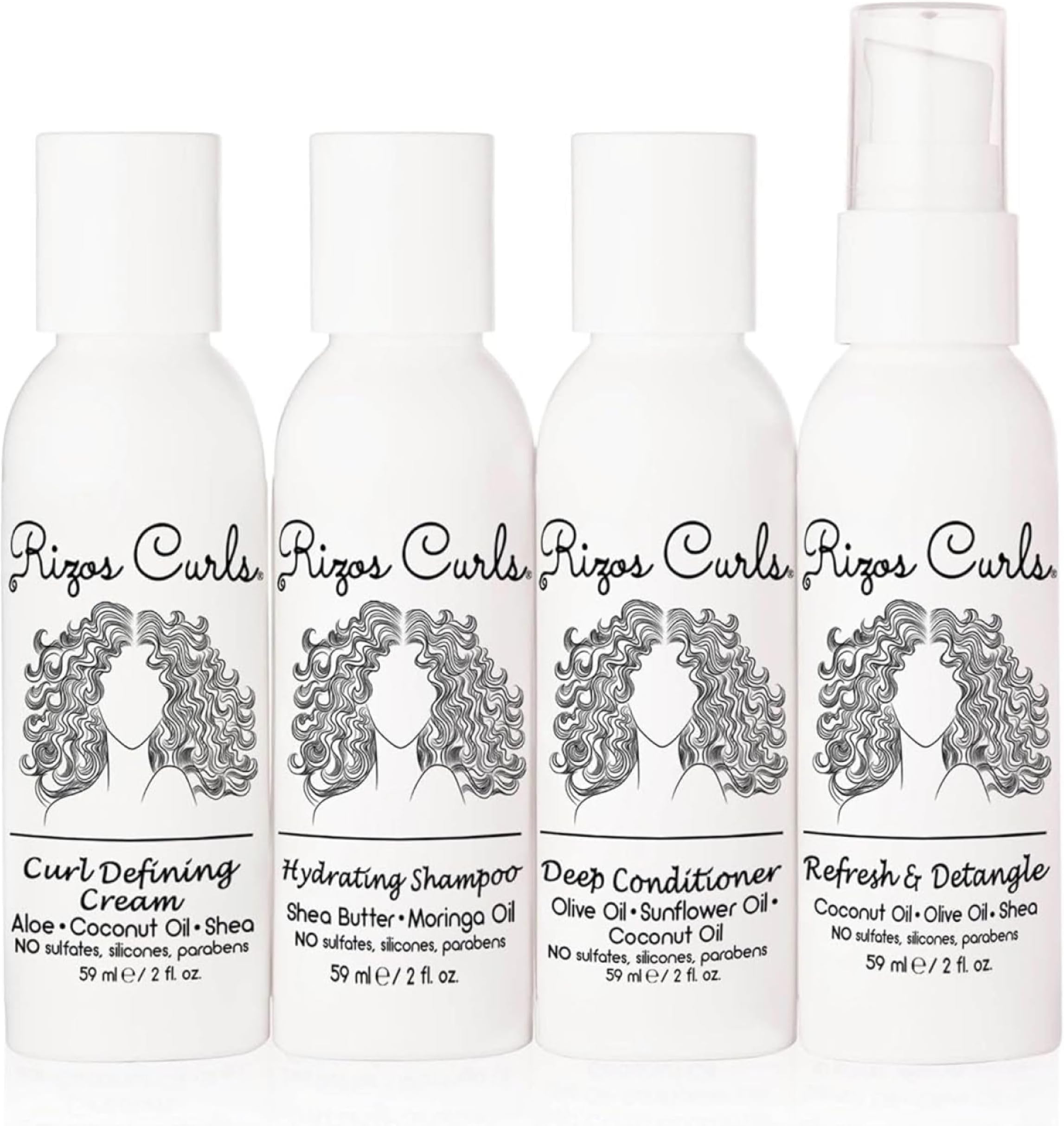 4-Step Travel Kit for Curly Hair: Curl Defining Cream, Shampoo, Conditioner, Refresh & Detangle (2 fl oz each)