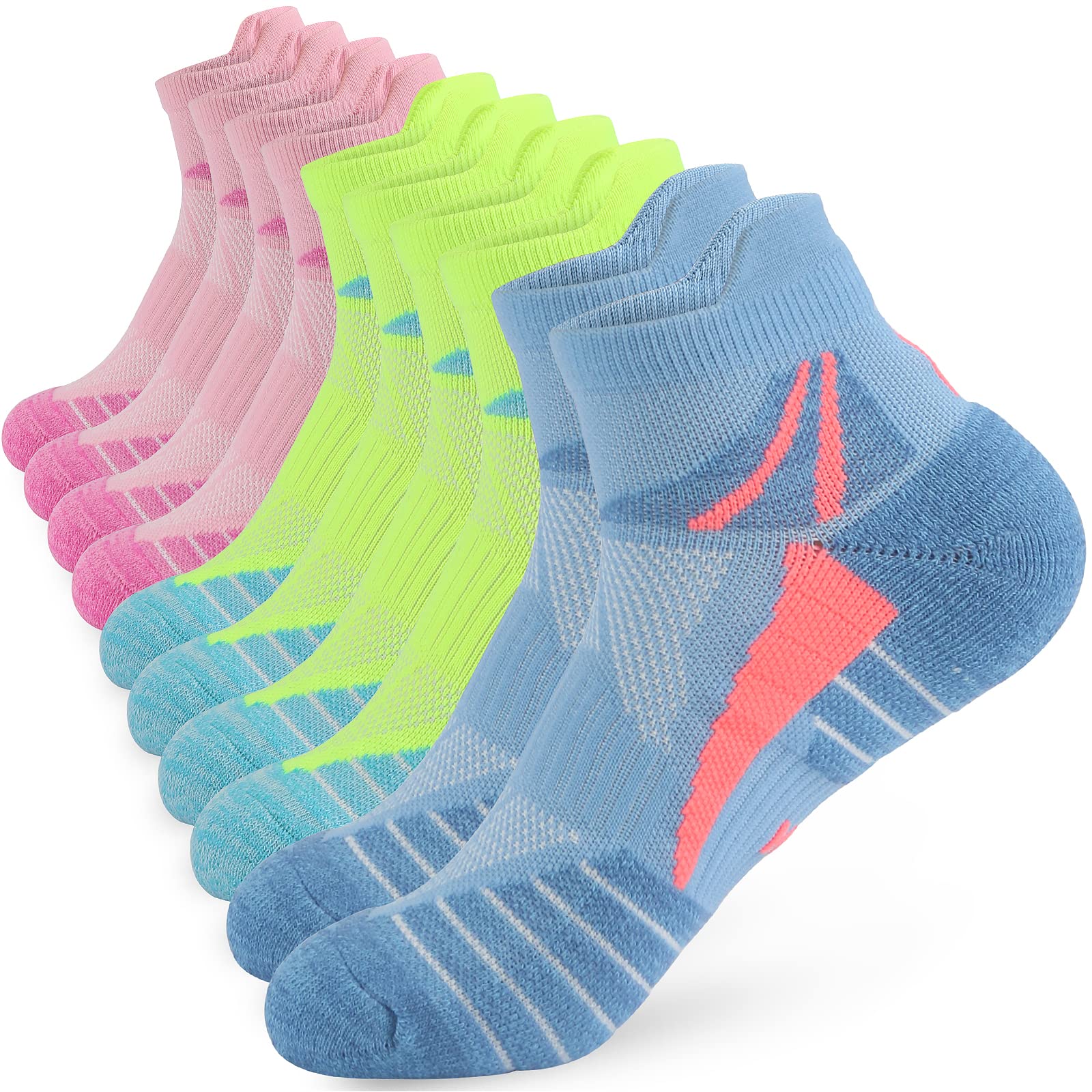 Womens Ladies Running Trainer Ankle Socks Anti Blister Walking Hiking Sports Socks Cushioned Work Support Cotton Socks for Womens 4-7 Multipack Breathable Cycling Athletic Socks 5 Pairs