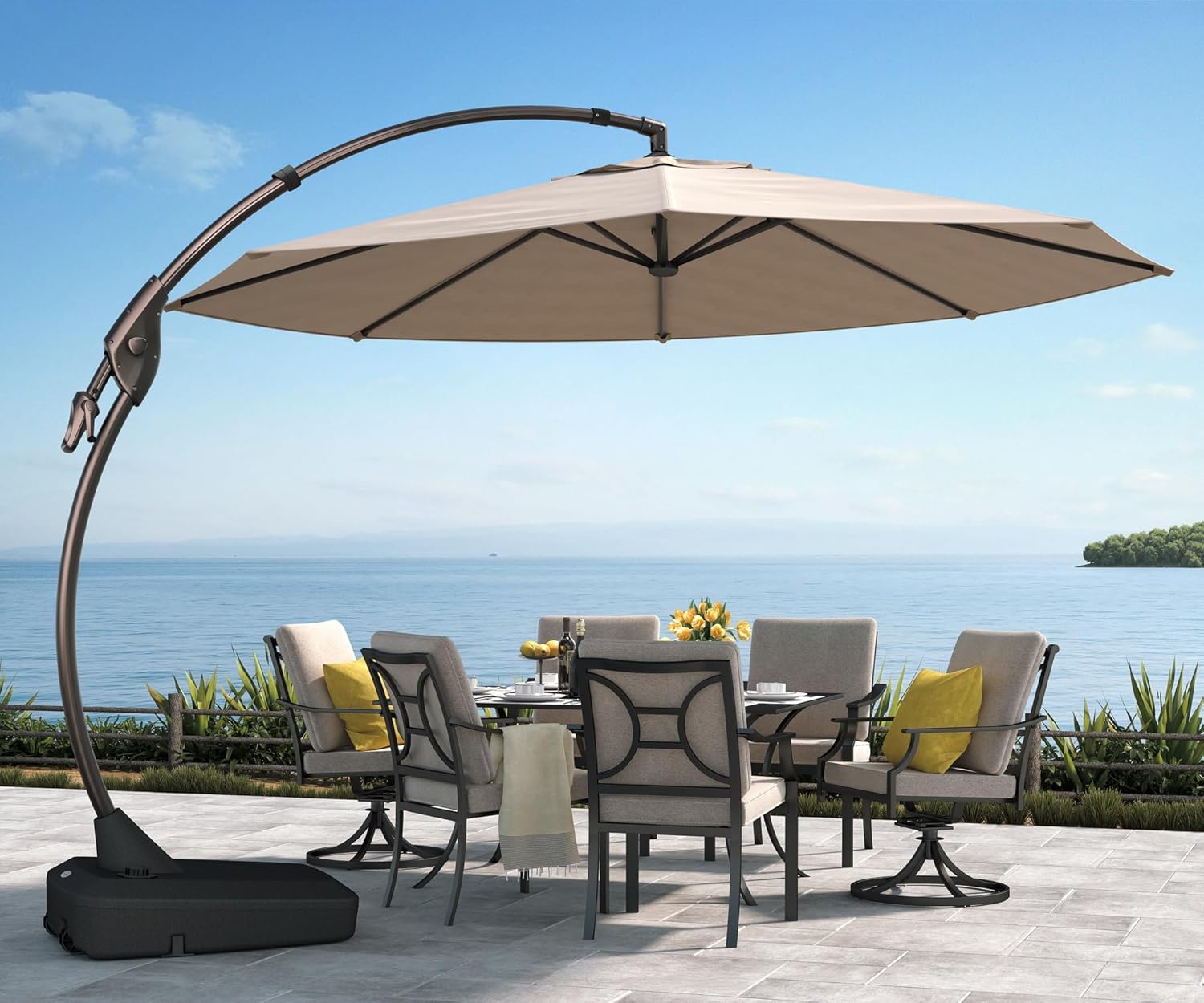 Grand patio 11FT Cantilever Umbrella with Base Outdoor Large Round Aluminum Offset Umbrella for Patio Garden Backyard (Champagne