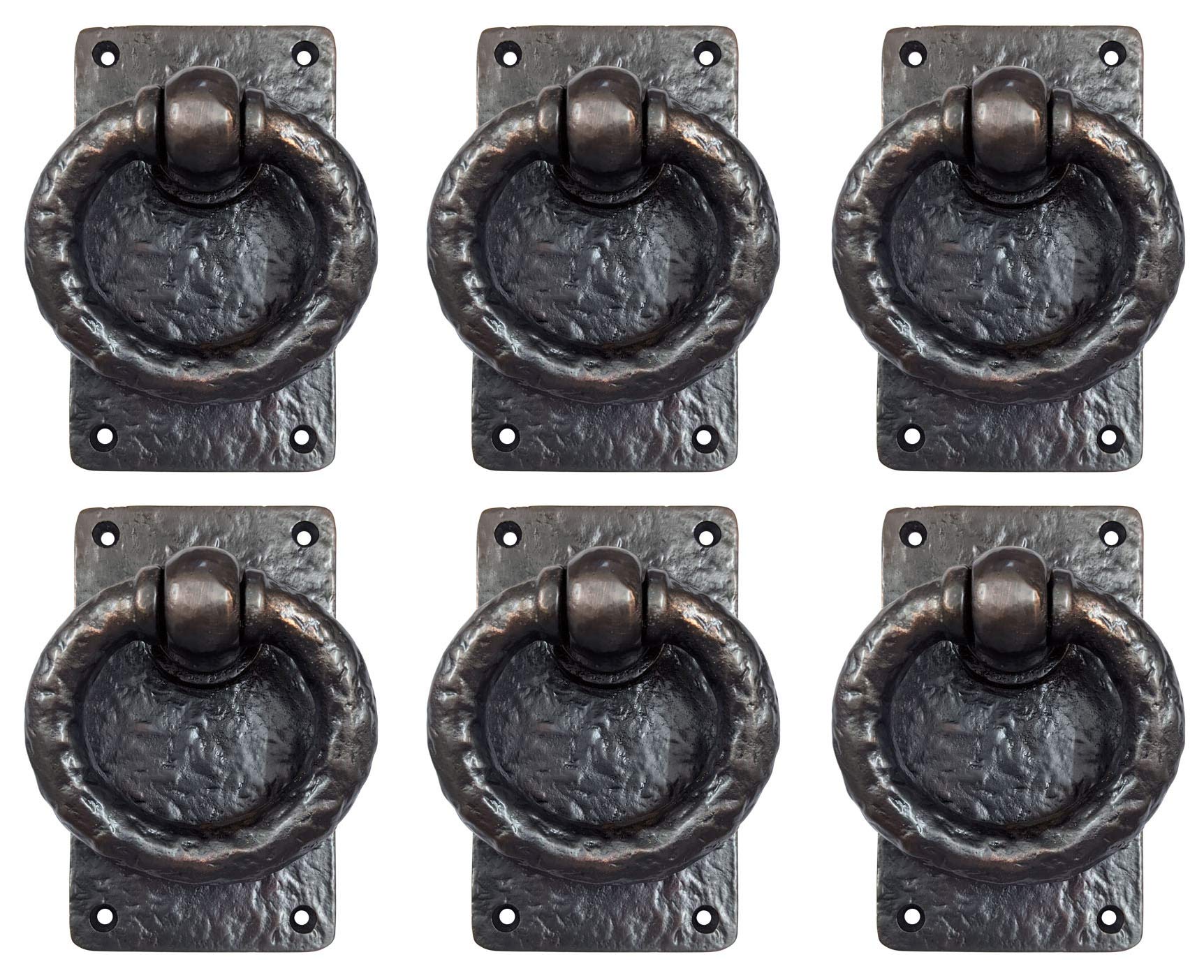Adonai Hardware "Adonikam" Antique Heavy Duty Cast Iron Front Entry Sturdy Ring Medieval Door Knockers (6 Pack, Oil Rubbed Bronze) for Vintage Wooden Barn Shed Doors, Gates, Fences, Furniture