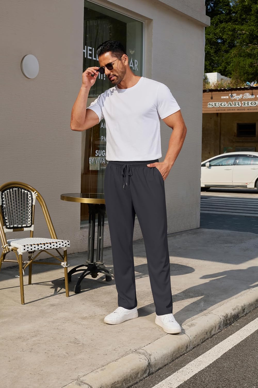 COOFANDY Men's Casual Pants Waffle Knit Yoga Pants Lightweight Sweatpants Open Bottom Lounge Trousers - Image 8