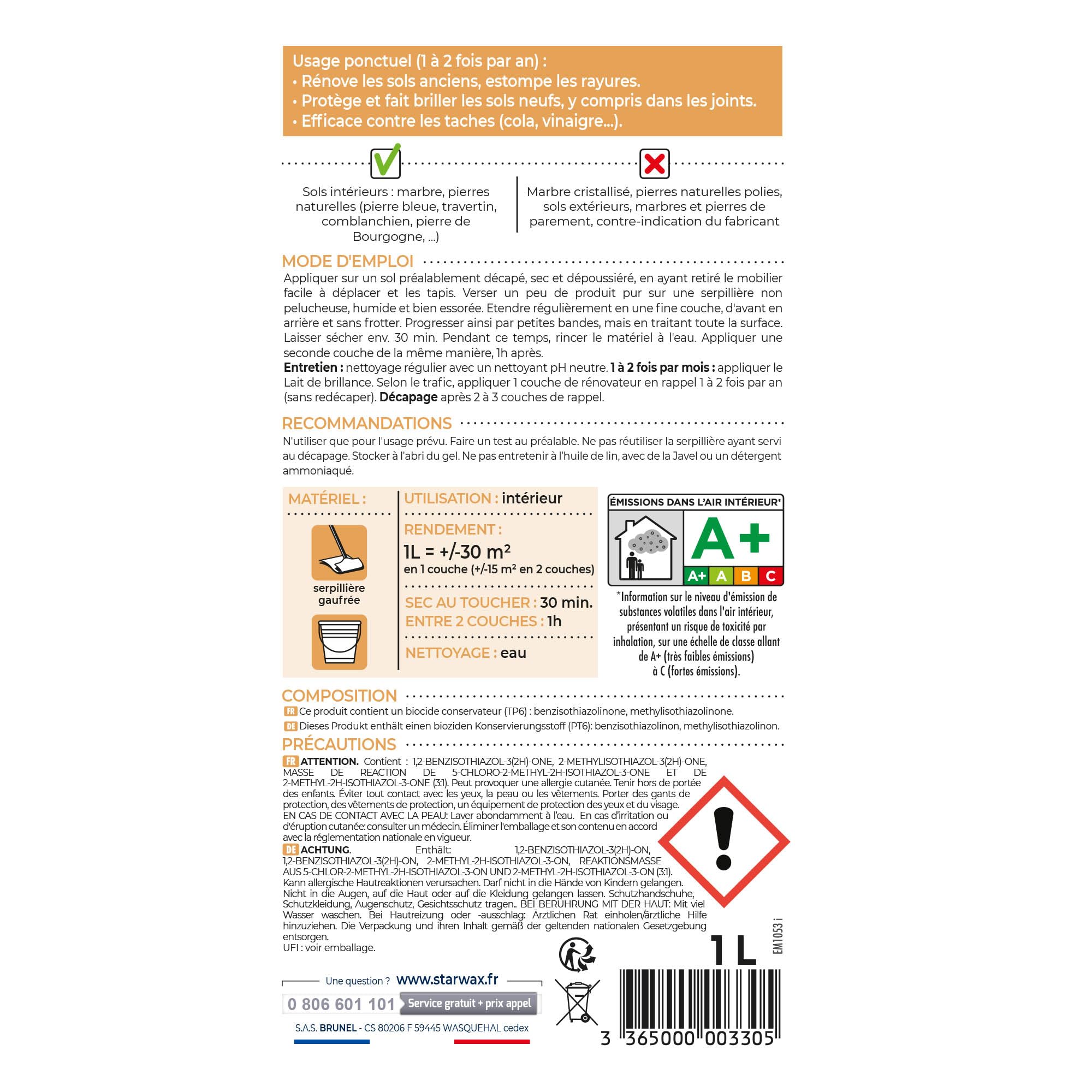 STARWAX Schützender Glanzauffrischer Marmor und Naturstein 1 l