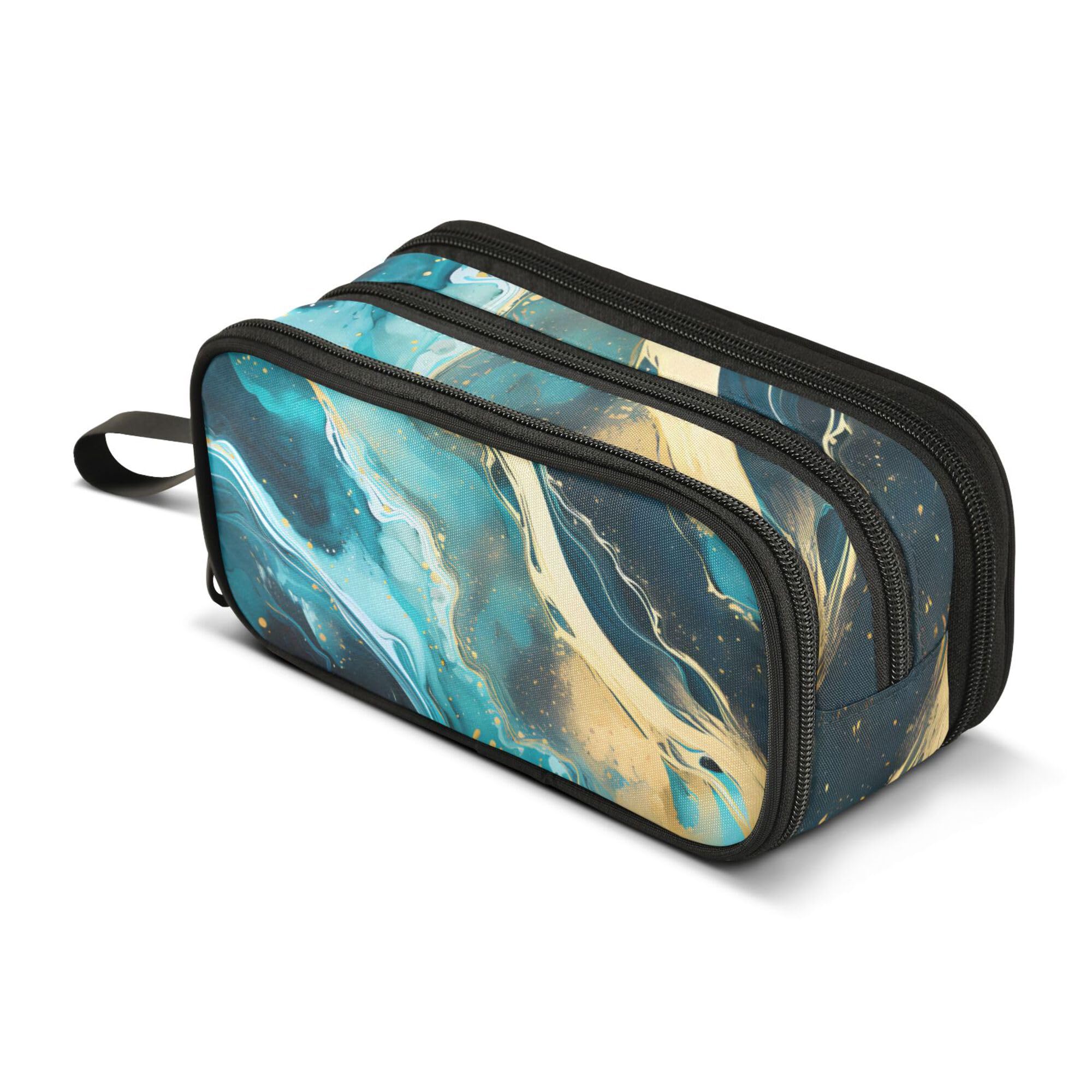 ALAZA Large Pencil Case, Big Capacity Pencil Bag Pen Pouch Holder 3 Compartments,Marble Blue School Office Supplies Stationery Makeup Bag Storage Organizer for Students Girls Boys Women Men โ image 1