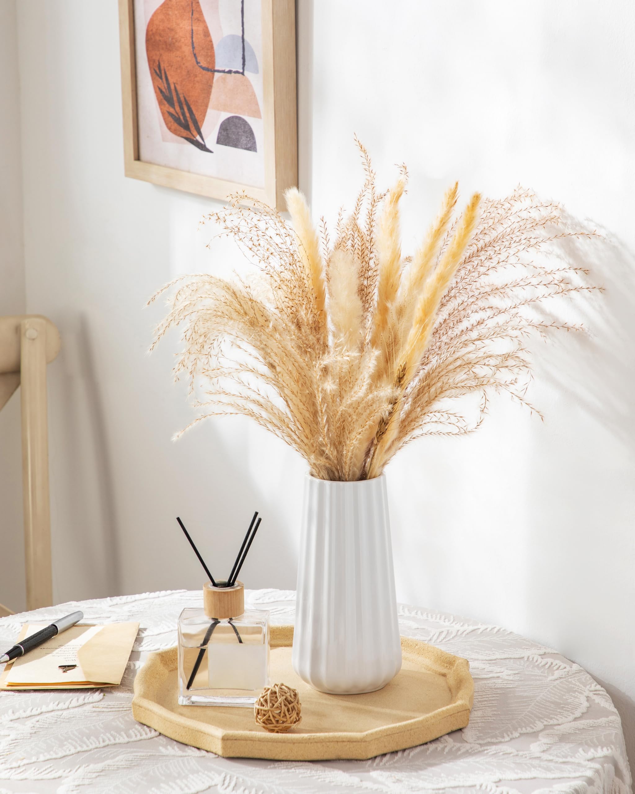Best White Vase Picks for 2026: Top & Ranked 4 vancasso Ceramic Vase, 7.8 Inch Modern Ribbed Glossy Decorative Vase, Flower vase for Home Decor, Living Room, Bedroom, — product photo