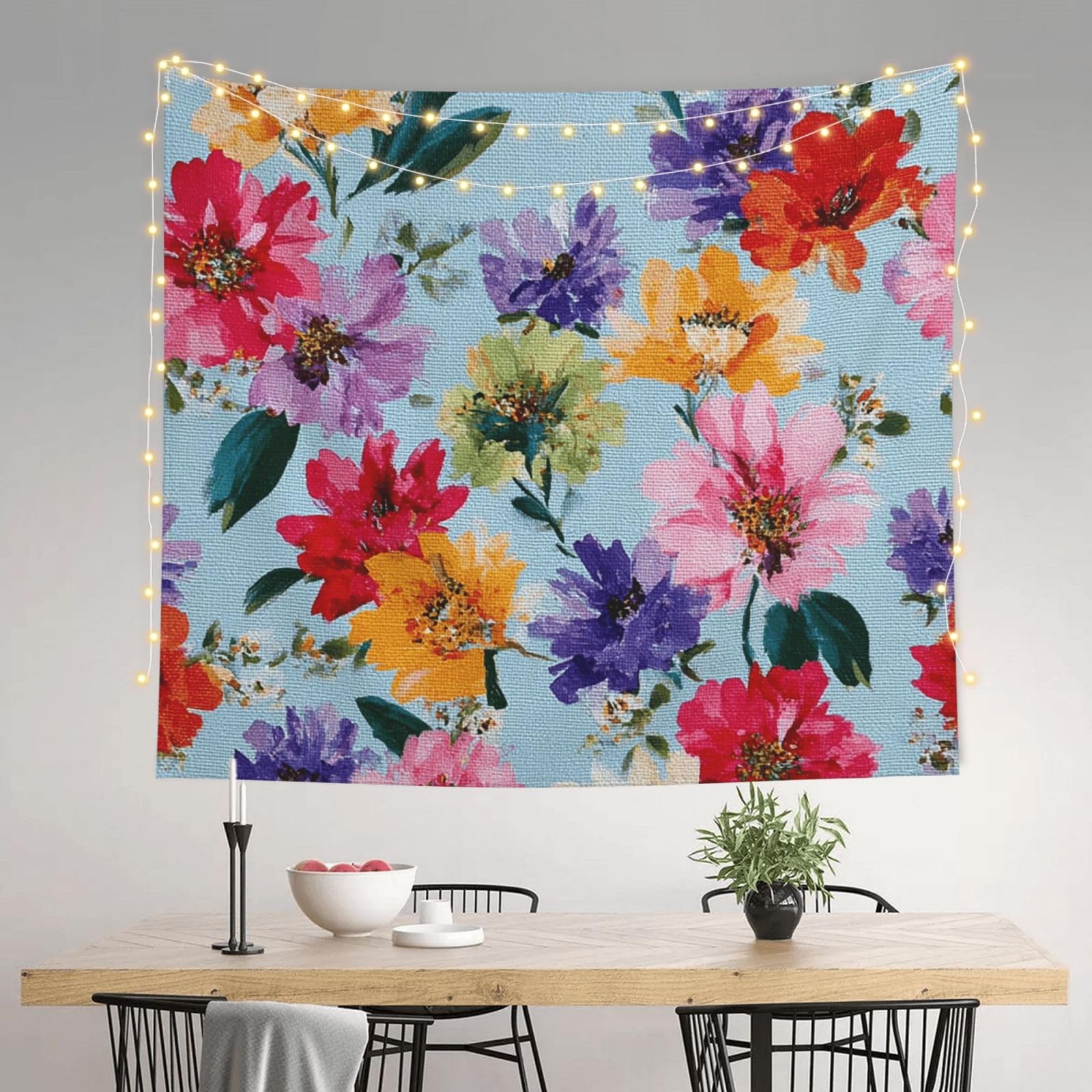 HJKJKKJ Tapestry 152 X 130 CM Aesthetic Wall Tapestrys for Bedroom flowers on a blue background Tapestries Hanging Wall Art Blanket Home Decor Tapestry for Living Room Dorm Office