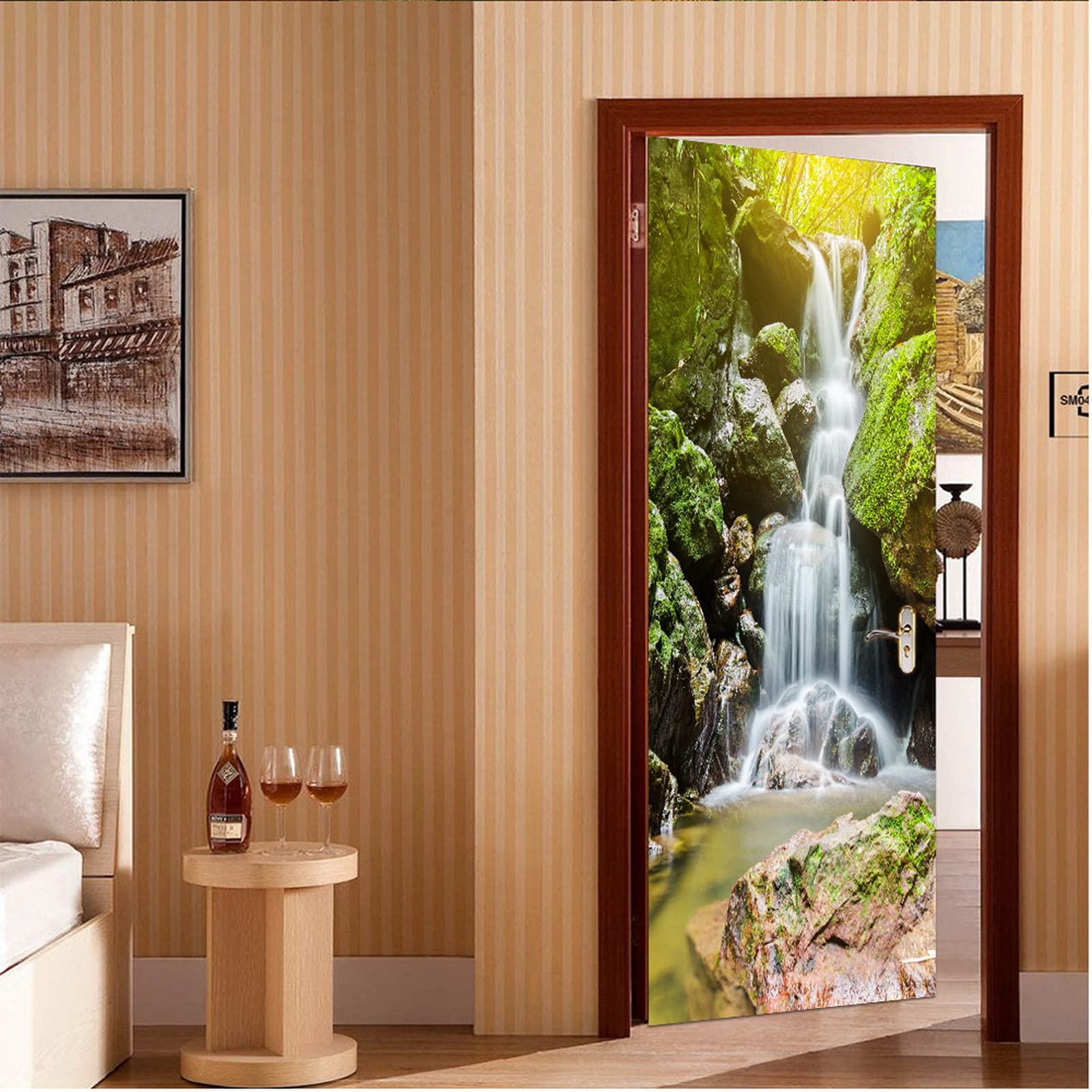 Sticker Mural Panoramique 85x215 Cm – Cascade Du Niagara, Forêt, Rivière – Vinyle 3D, Amovible