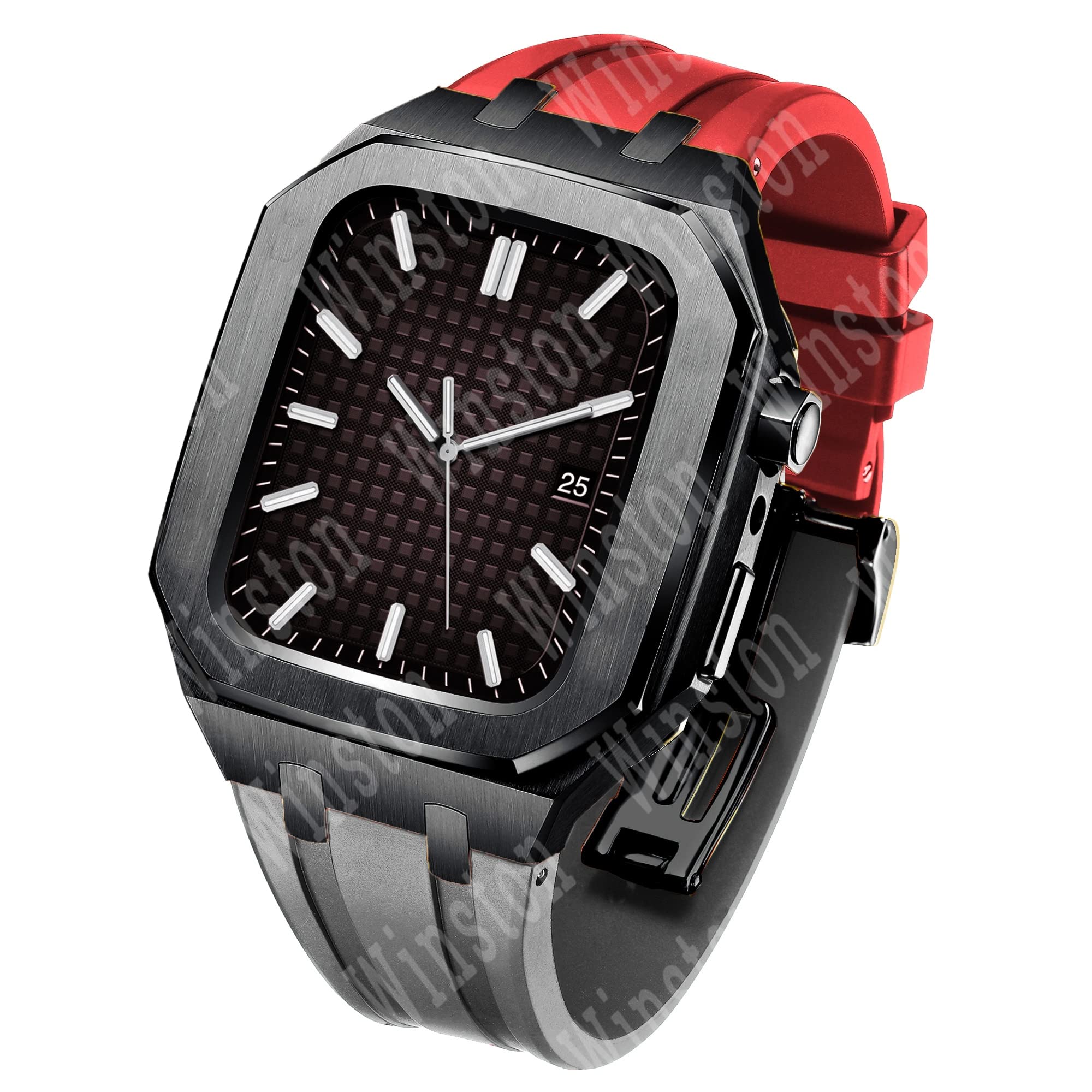 PRIFO 44mm 45mm DIY Rubber Strap for Apple Watch Band Mod Kit Stainless Steel Metal luxury Case with Strap for IWatch Series 7 SE 6 5 4 (Color : BRH, Size : 44mm)